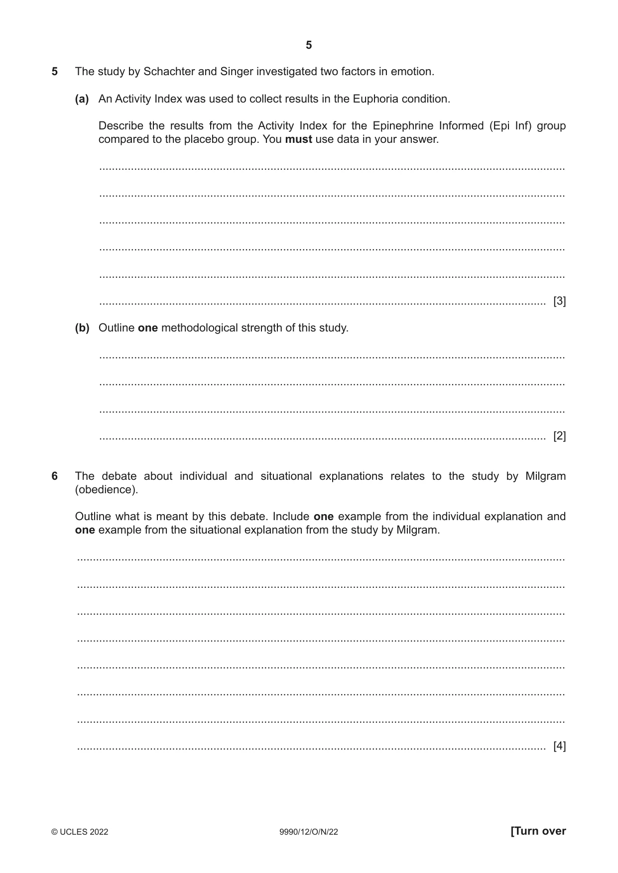 Cambridge A Level Psychology (from 2018) 9990 2022 Oct/Nov Paper 1 · Variant 2 question paper, page 5 of 12