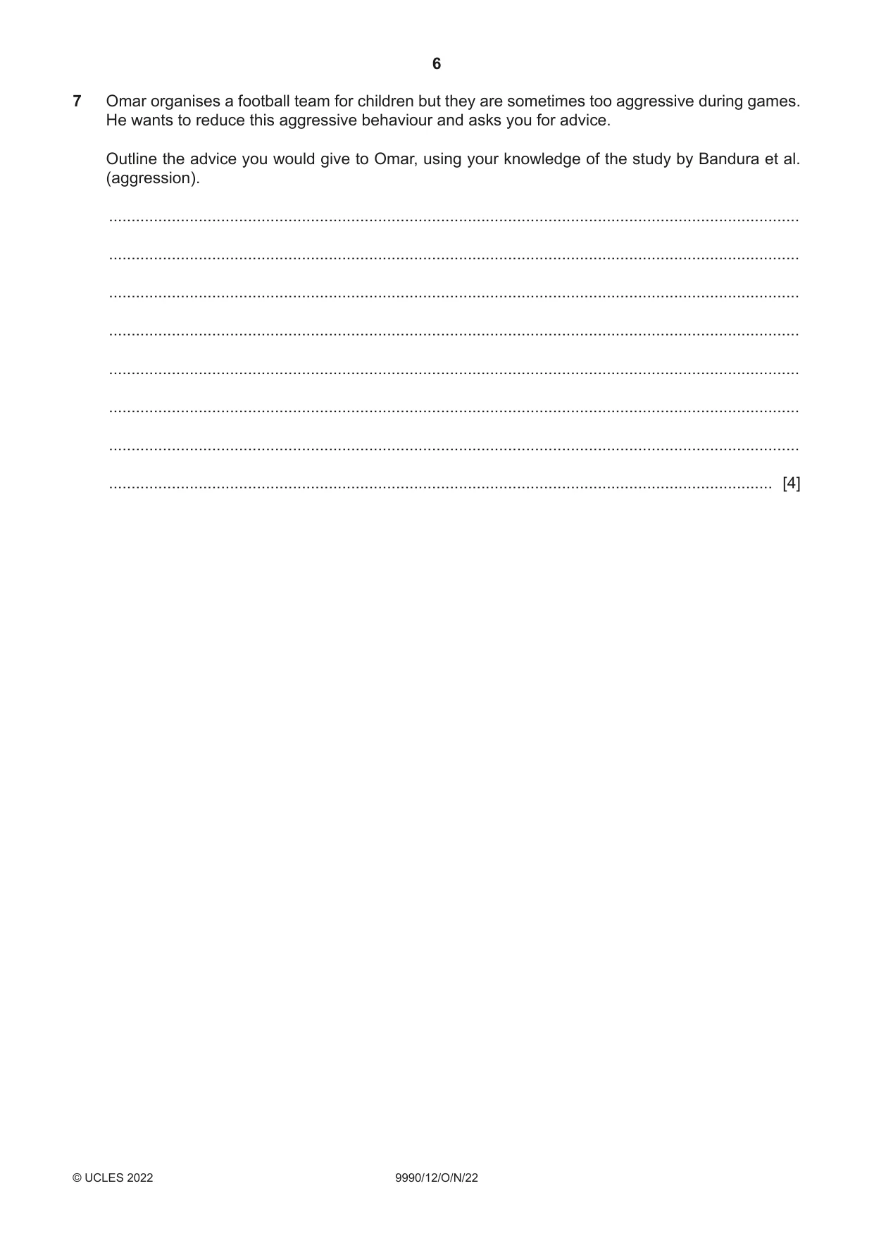 Cambridge A Level Psychology (from 2018) 9990 2022 Oct/Nov Paper 1 · Variant 2 question paper, page 6 of 12