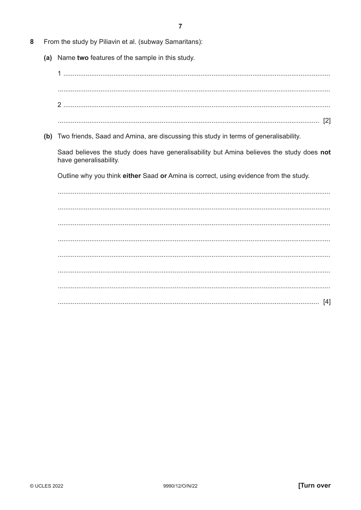 Cambridge A Level Psychology (from 2018) 9990 2022 Oct/Nov Paper 1 · Variant 2 question paper, page 7 of 12
