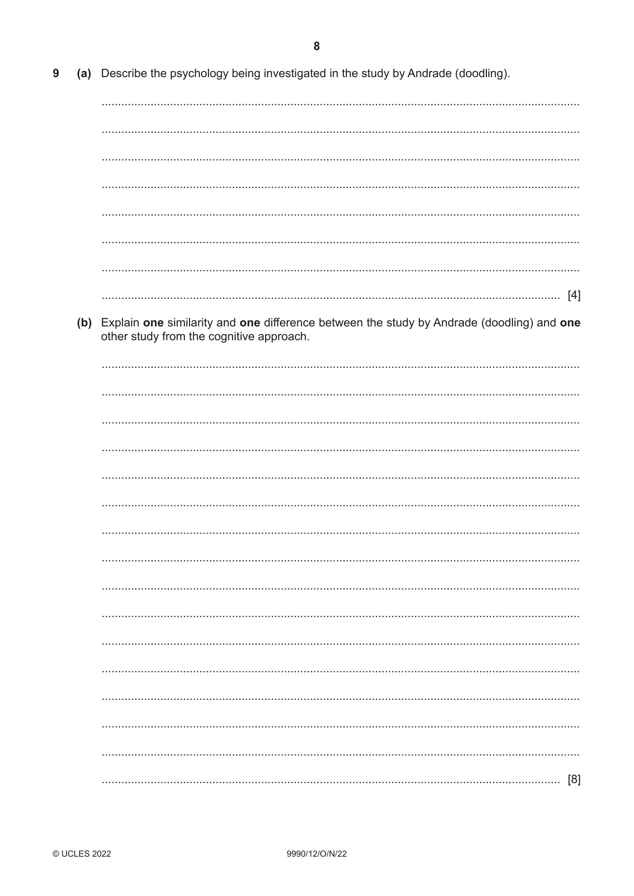 Cambridge A Level Psychology (from 2018) 9990 2022 Oct/Nov Paper 1 · Variant 2 question paper, page 8 of 12