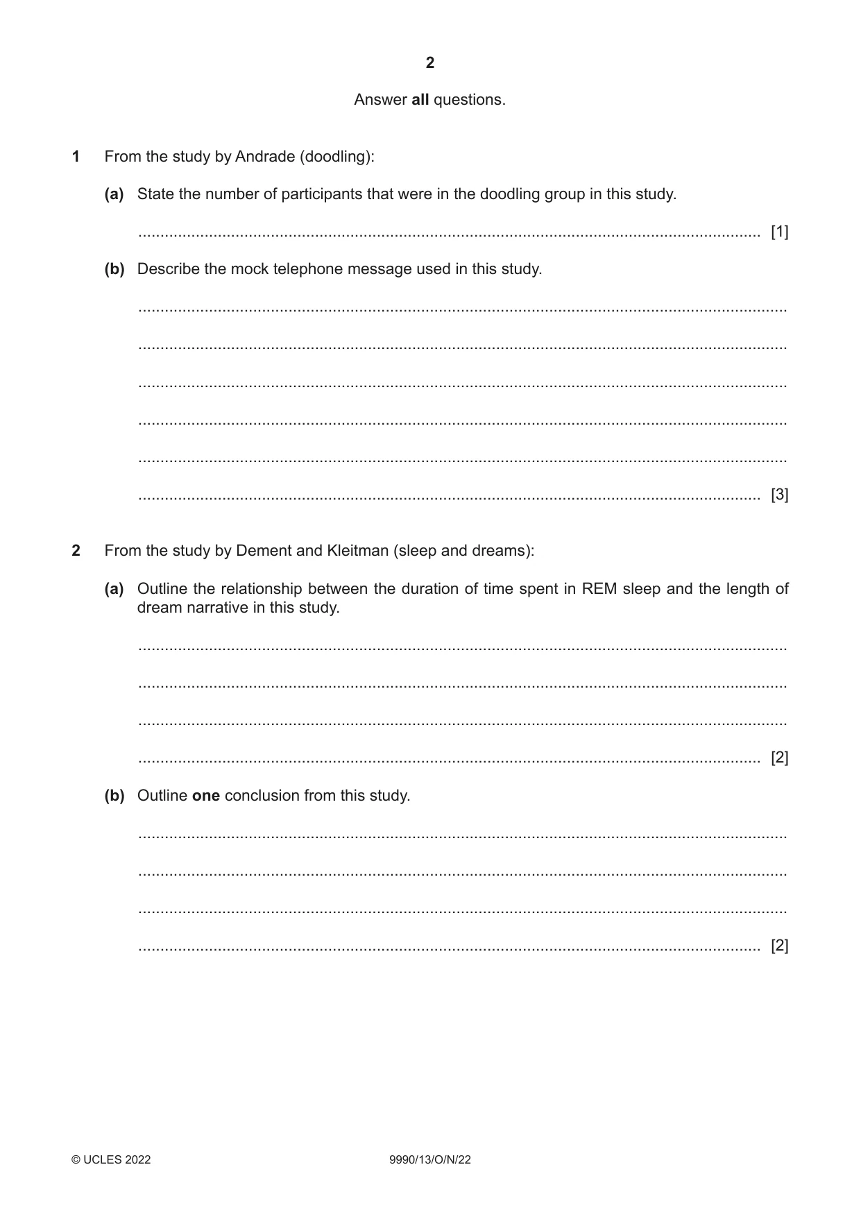Cambridge A Level Psychology (from 2018) 9990 2022 Oct/Nov Paper 1 · Variant 3 question paper, page 2 of 12