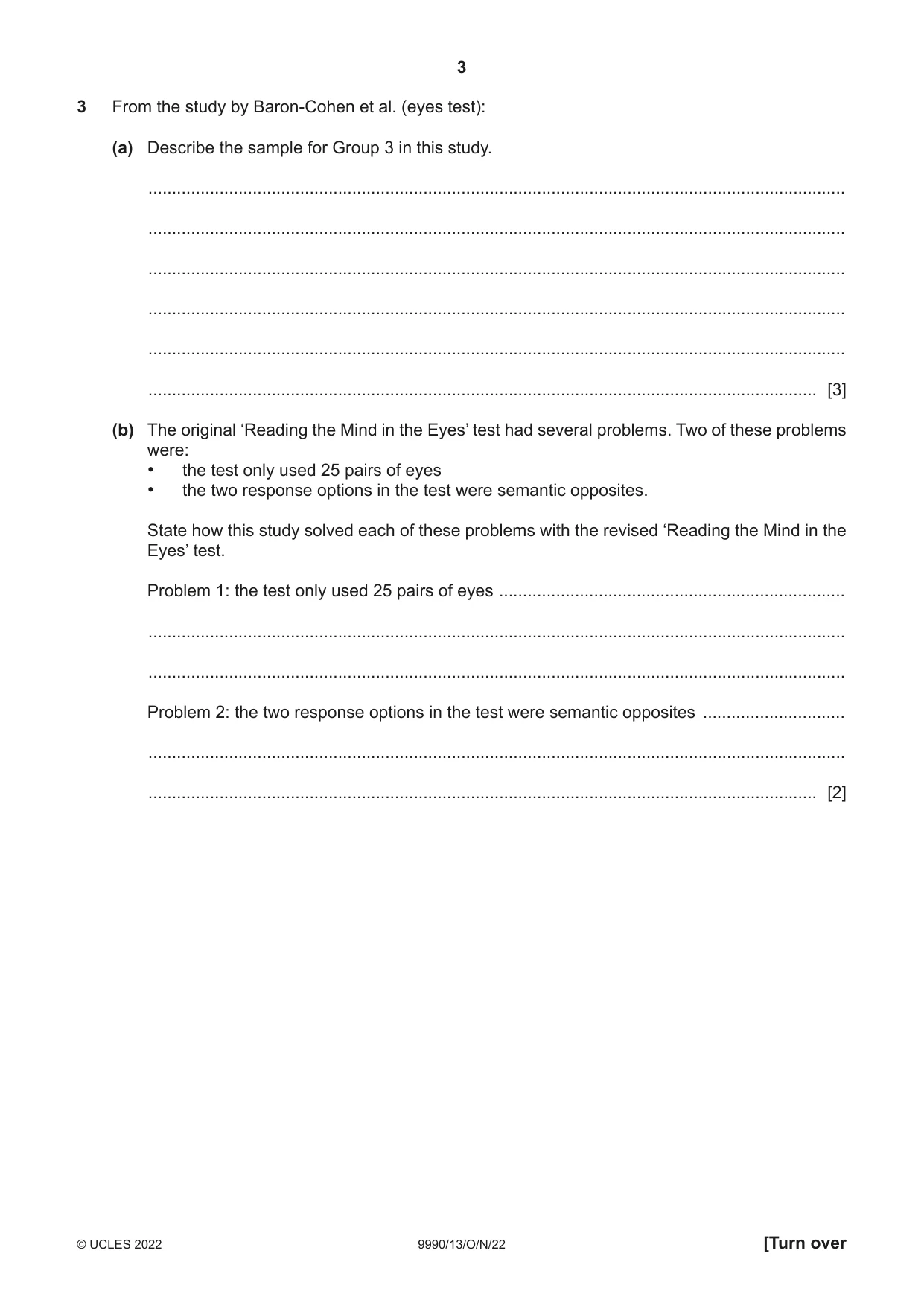 Cambridge A Level Psychology (from 2018) 9990 2022 Oct/Nov Paper 1 · Variant 3 question paper, page 3 of 12