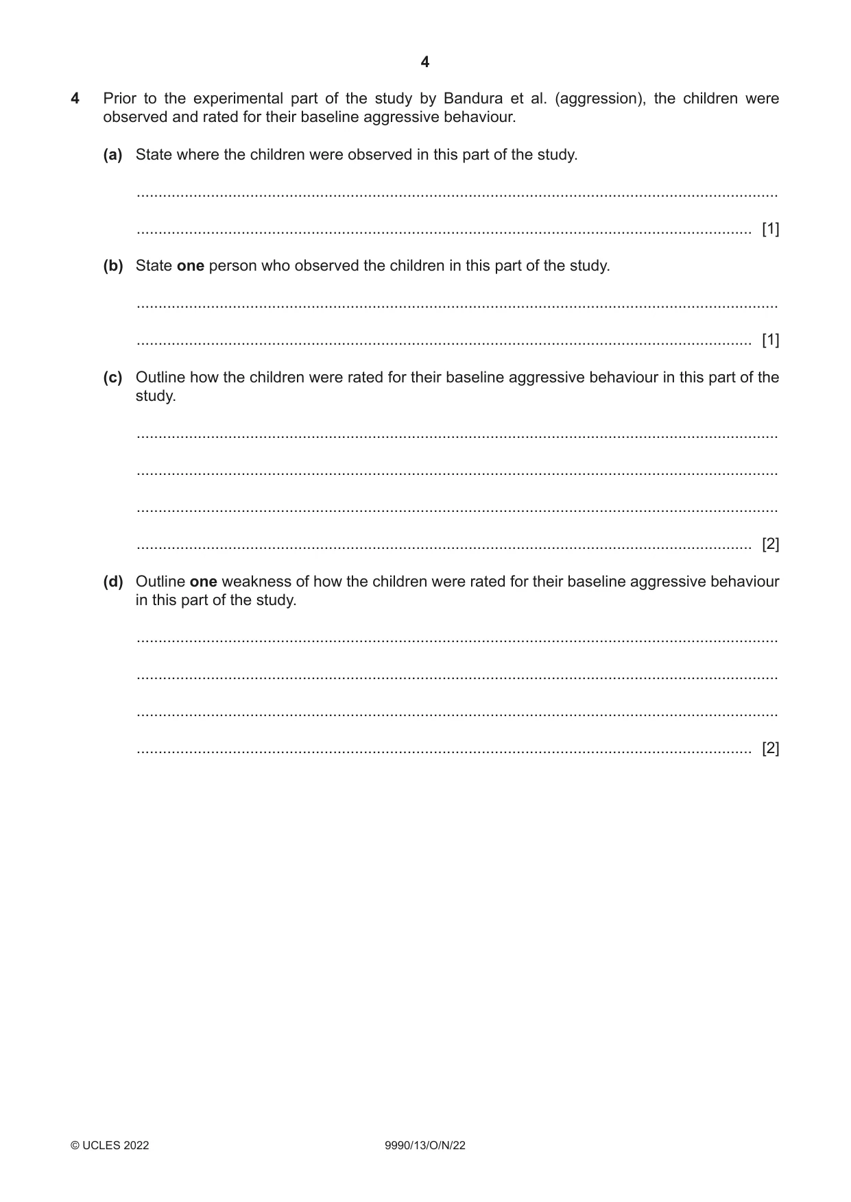 Cambridge A Level Psychology (from 2018) 9990 2022 Oct/Nov Paper 1 · Variant 3 question paper, page 4 of 12