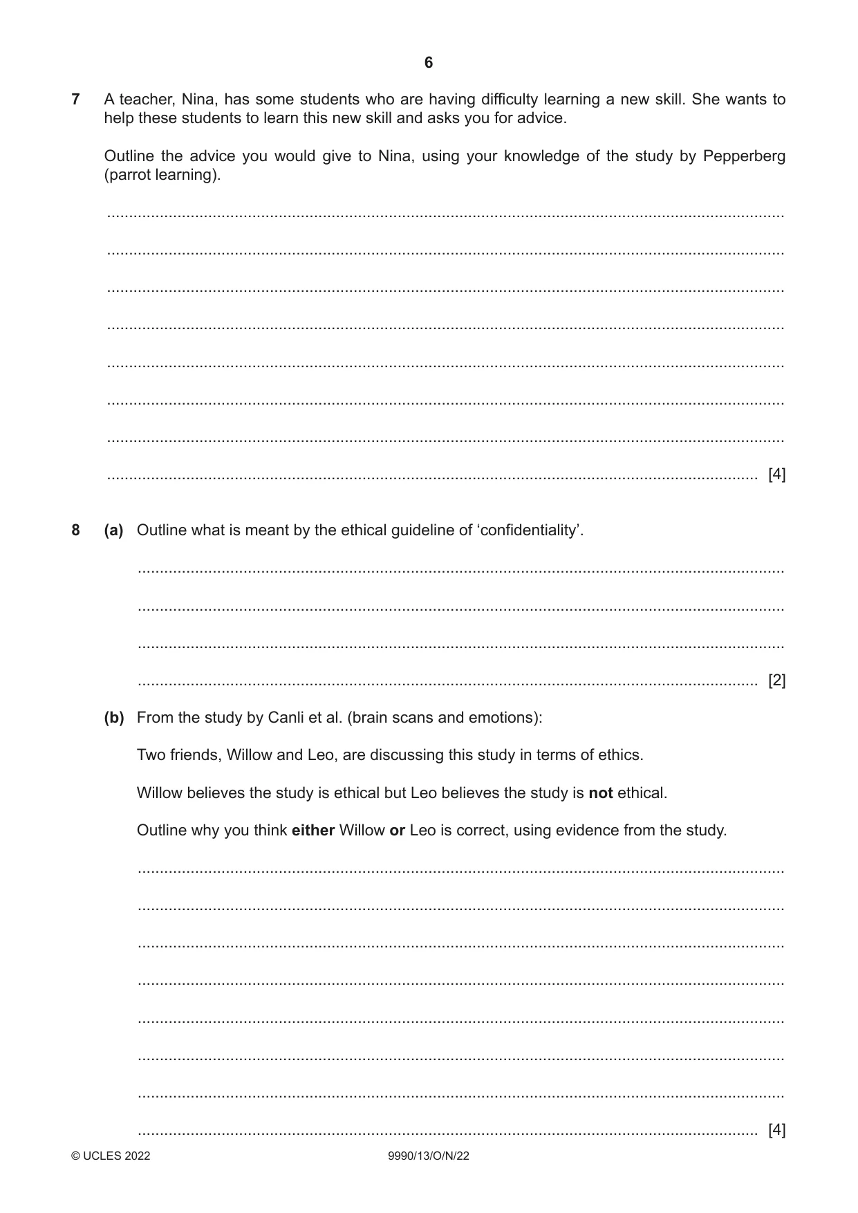 Cambridge A Level Psychology (from 2018) 9990 2022 Oct/Nov Paper 1 · Variant 3 question paper, page 6 of 12