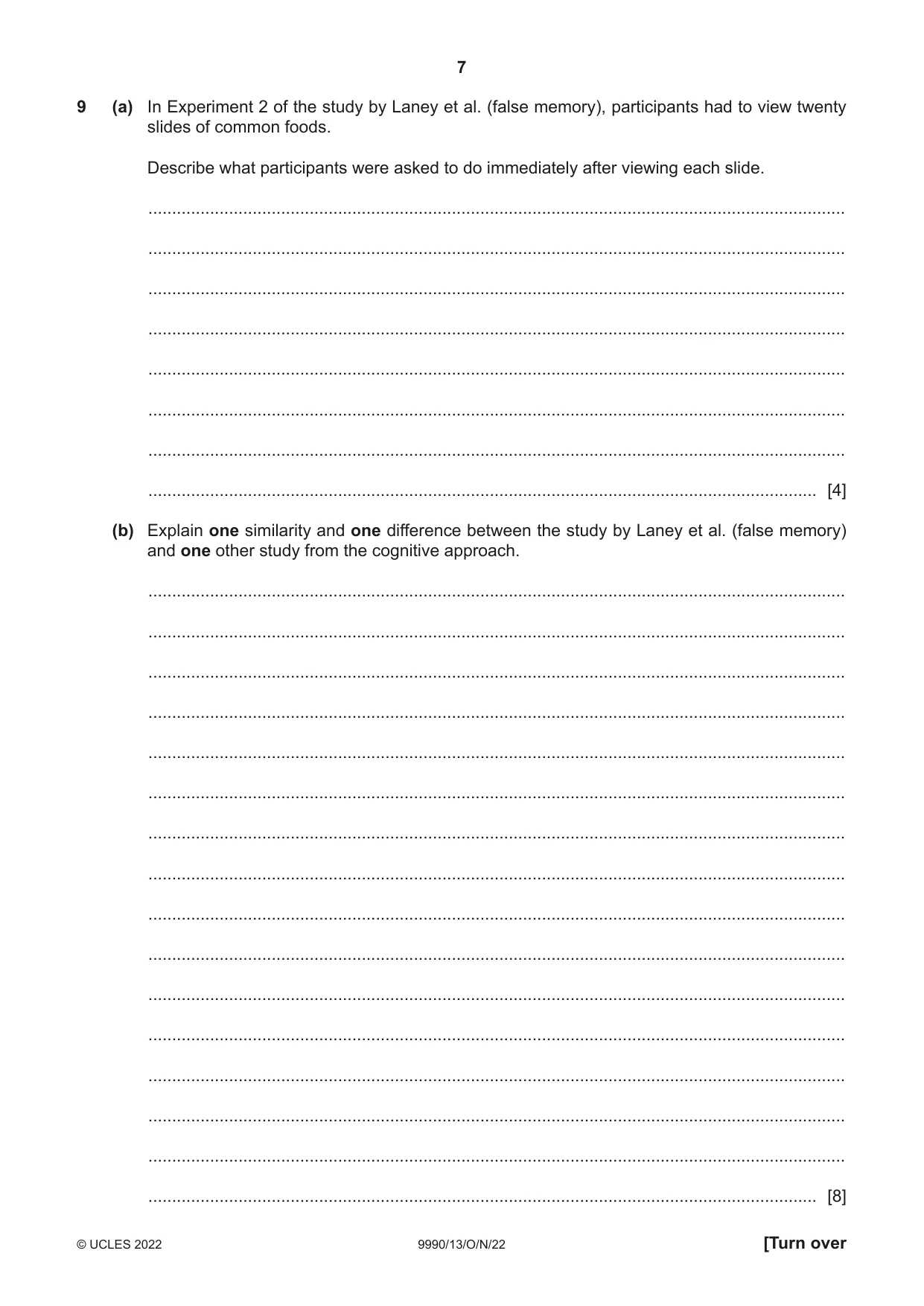 Cambridge A Level Psychology (from 2018) 9990 2022 Oct/Nov Paper 1 · Variant 3 question paper, page 7 of 12