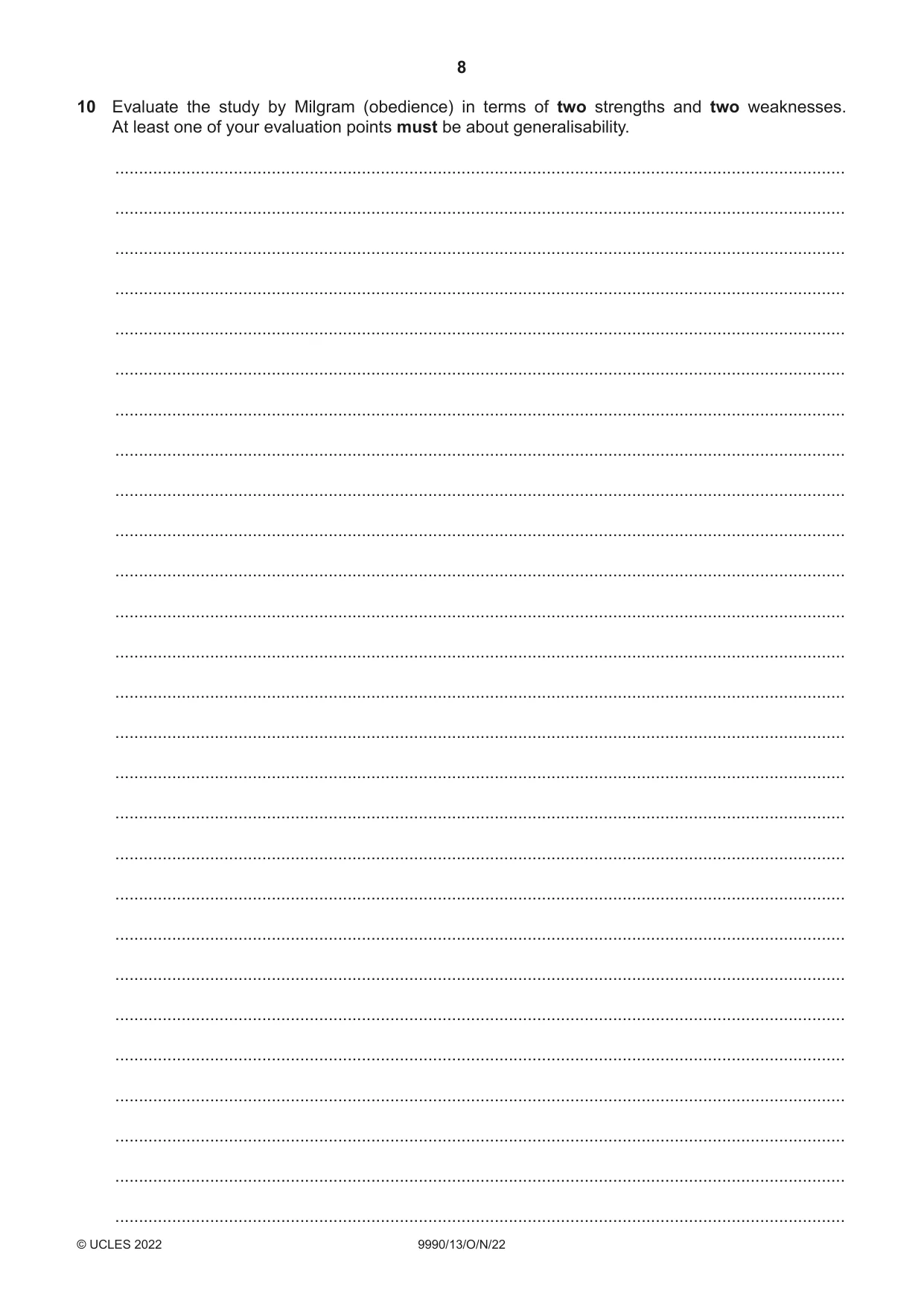 Cambridge A Level Psychology (from 2018) 9990 2022 Oct/Nov Paper 1 · Variant 3 question paper, page 8 of 12