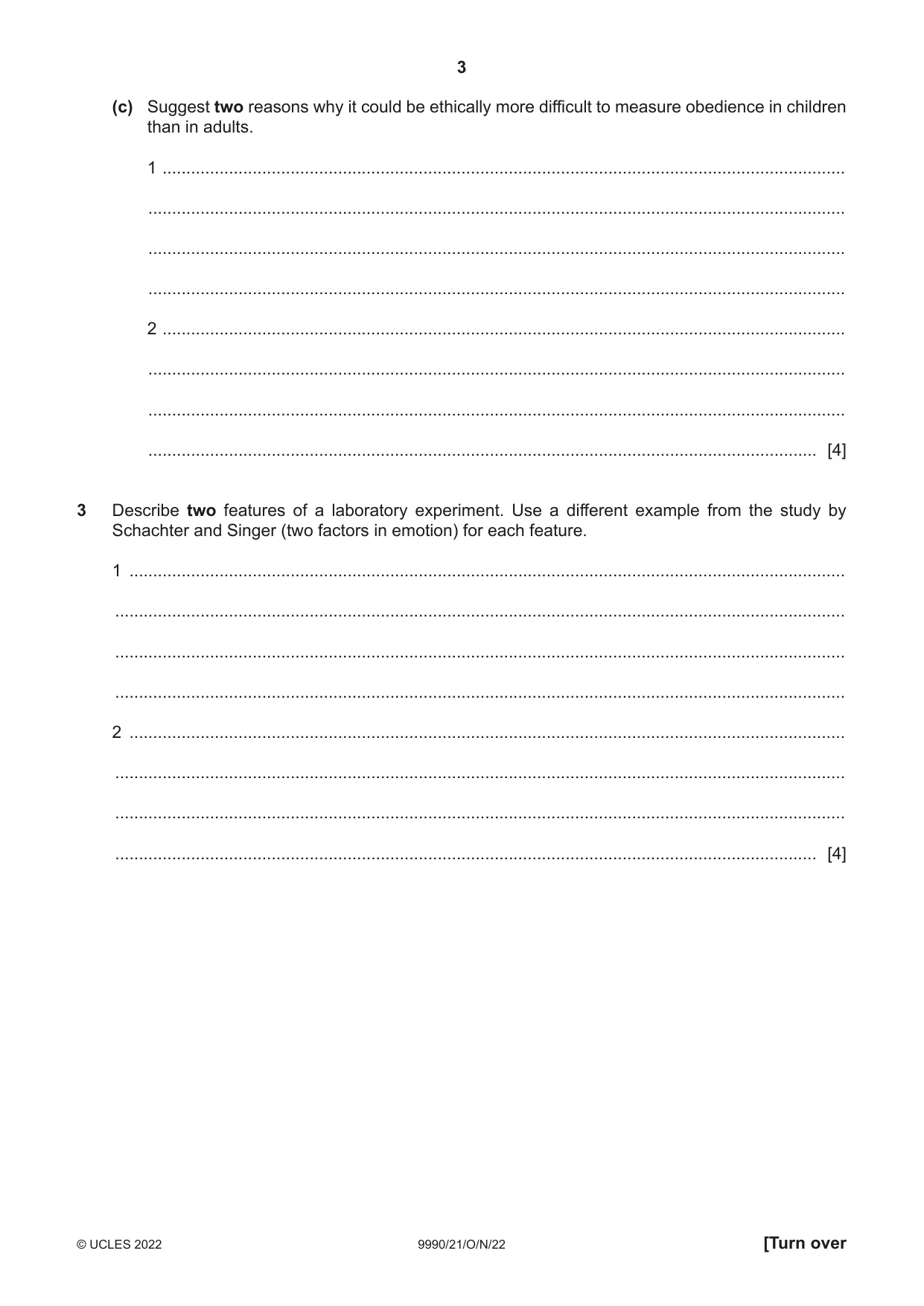 Cambridge A Level Psychology (from 2018) 9990 2022 Oct/Nov Paper 2 · Variant 1 question paper, page 3 of 12