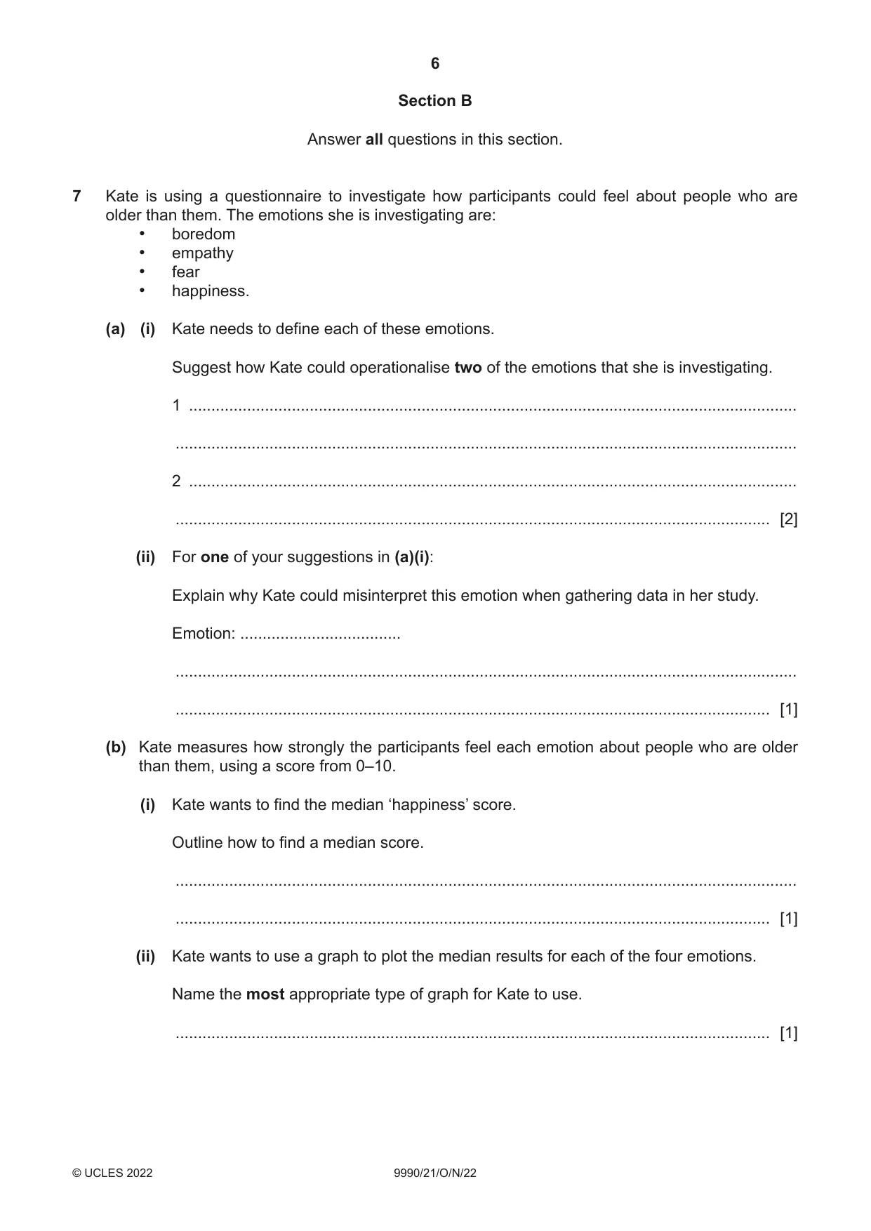 Cambridge A Level Psychology (from 2018) 9990 2022 Oct/Nov Paper 2 · Variant 1 question paper, page 6 of 12