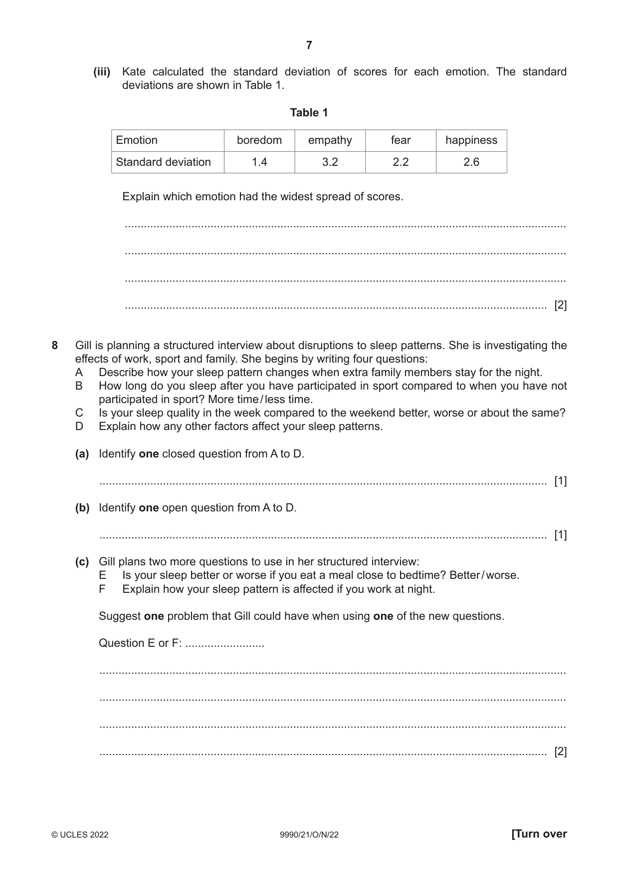 Cambridge A Level Psychology (from 2018) 9990 2022 Oct/Nov Paper 2 · Variant 1 question paper, page 7 of 12