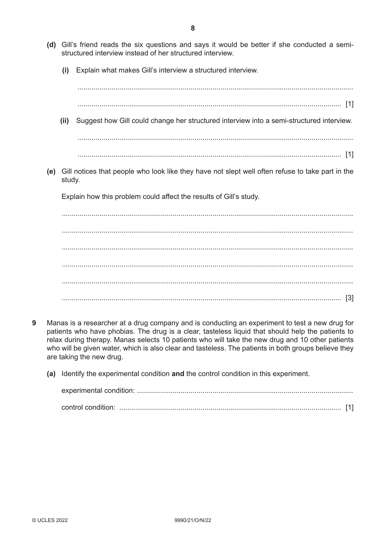 Cambridge A Level Psychology (from 2018) 9990 2022 Oct/Nov Paper 2 · Variant 1 question paper, page 8 of 12