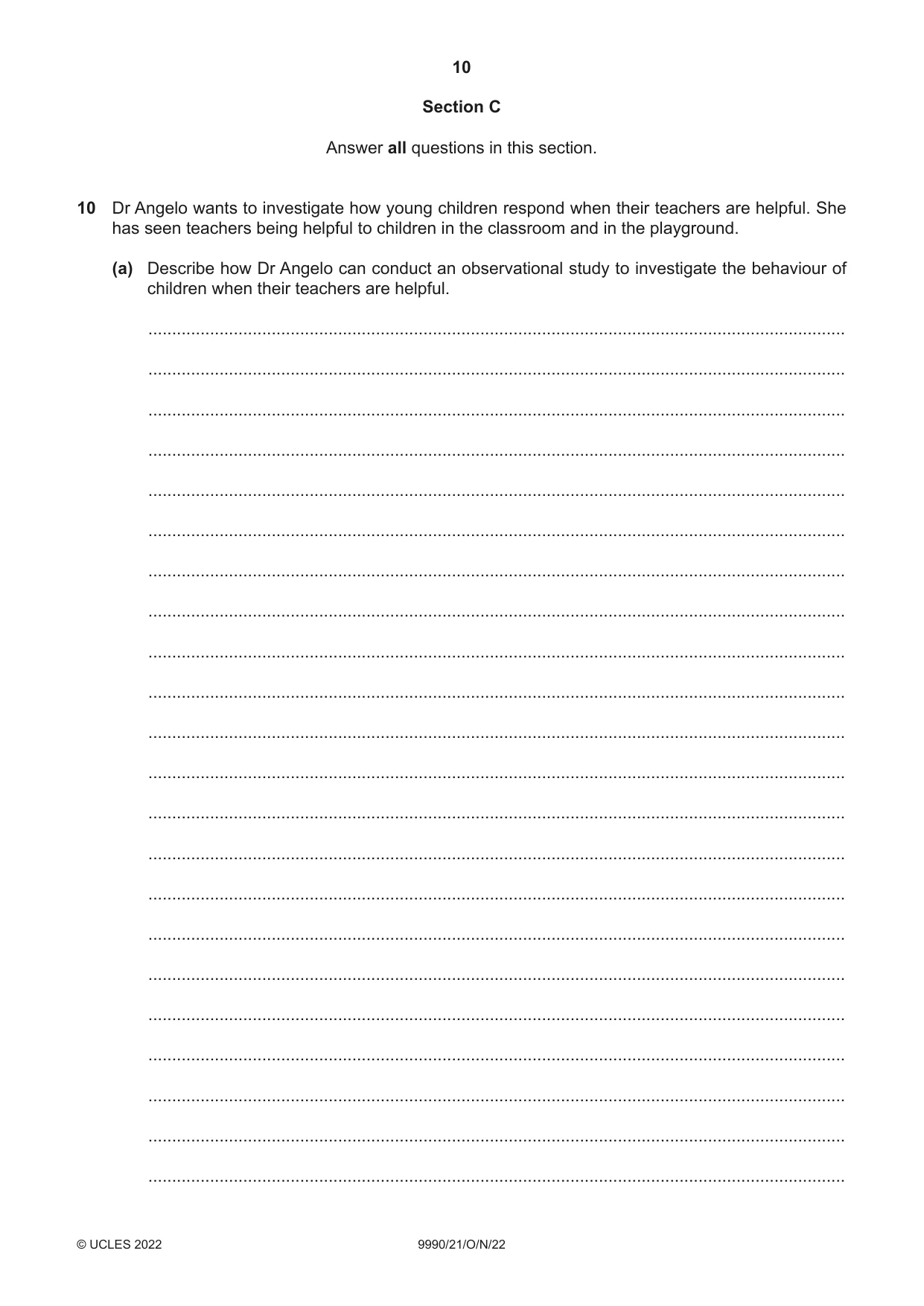 Cambridge A Level Psychology (from 2018) 9990 2022 Oct/Nov Paper 2 · Variant 1 question paper, page 10 of 12