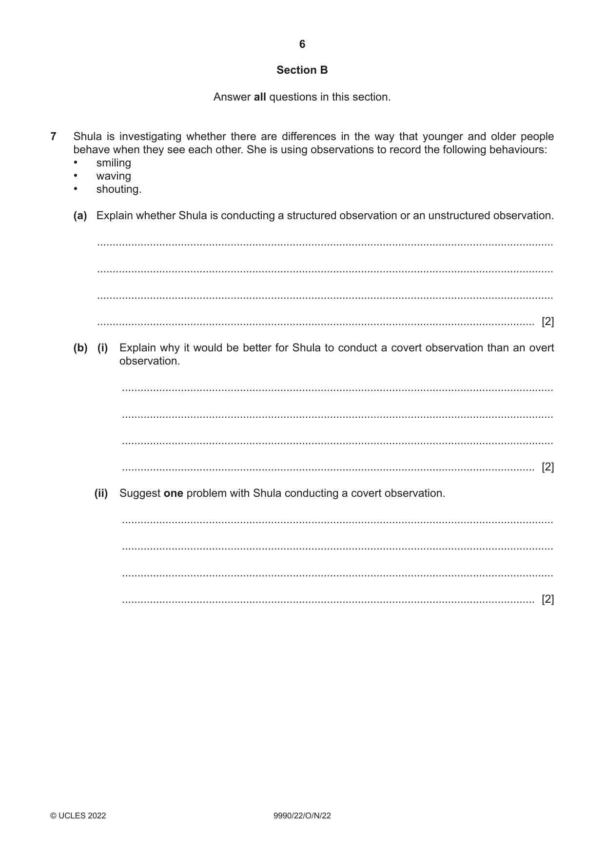 Cambridge A Level Psychology (from 2018) 9990 2022 Oct/Nov Paper 2 · Variant 2 question paper, page 6 of 12