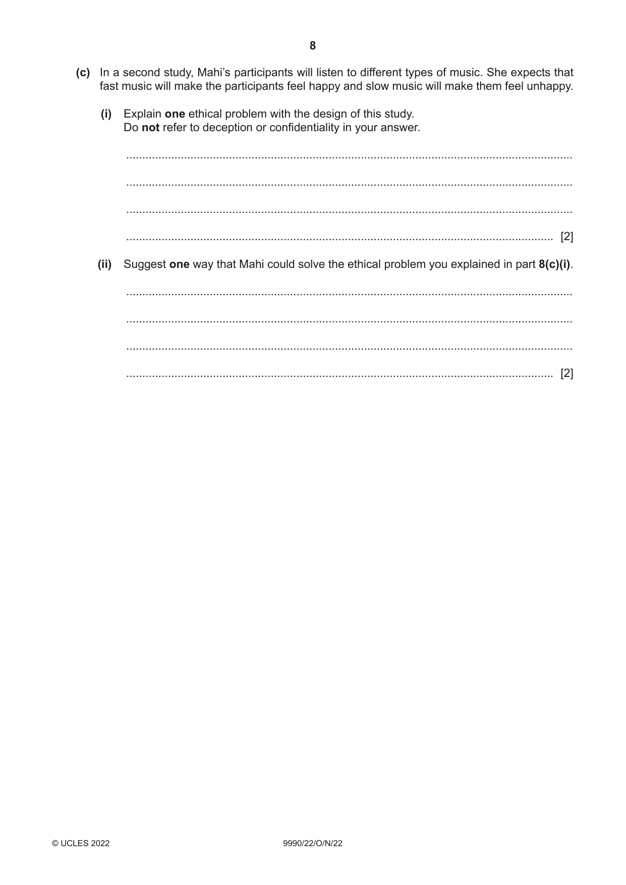 Cambridge A Level Psychology (from 2018) 9990 2022 Oct/Nov Paper 2 · Variant 2 question paper, page 8 of 12