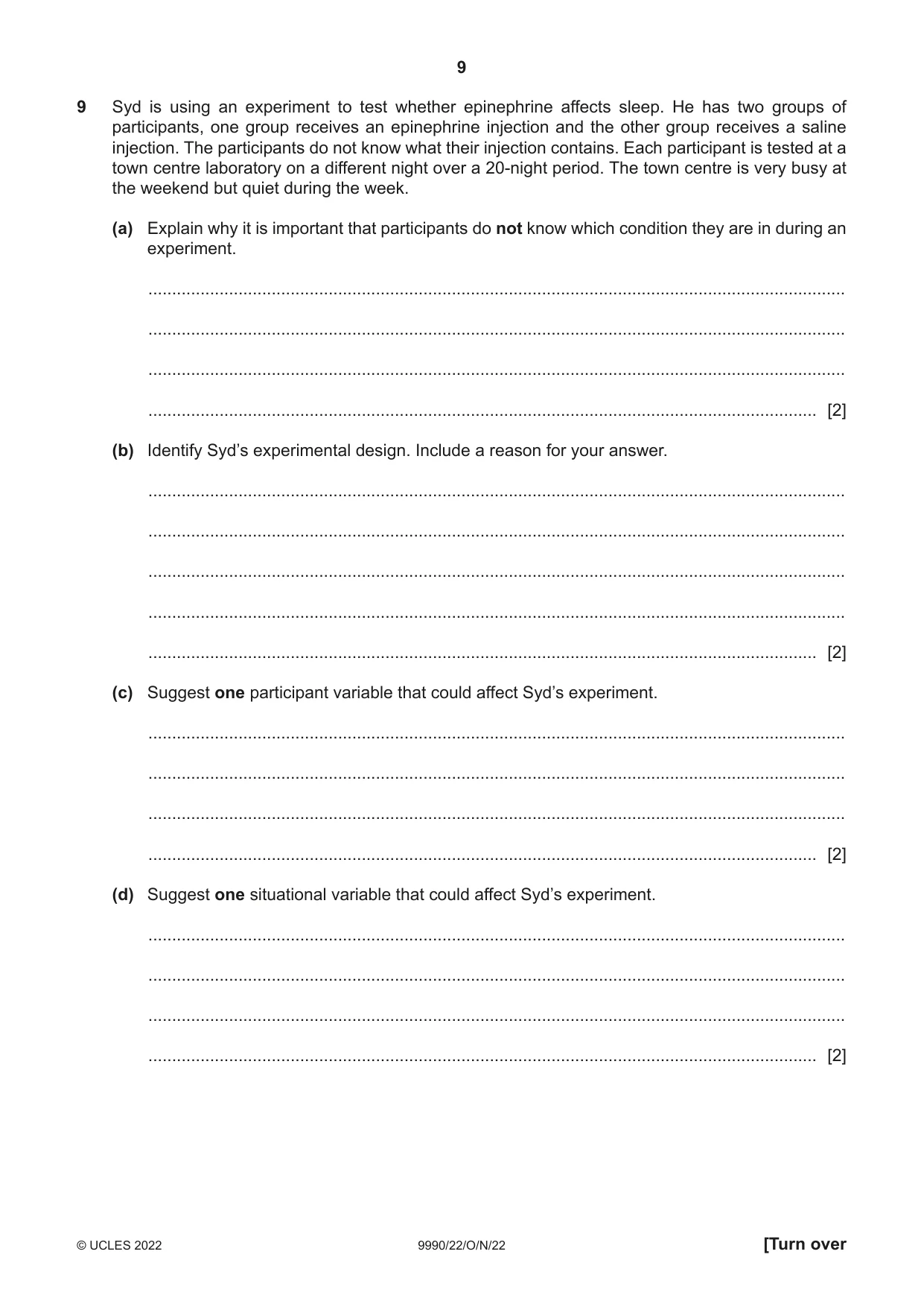 Cambridge A Level Psychology (from 2018) 9990 2022 Oct/Nov Paper 2 · Variant 2 question paper, page 9 of 12