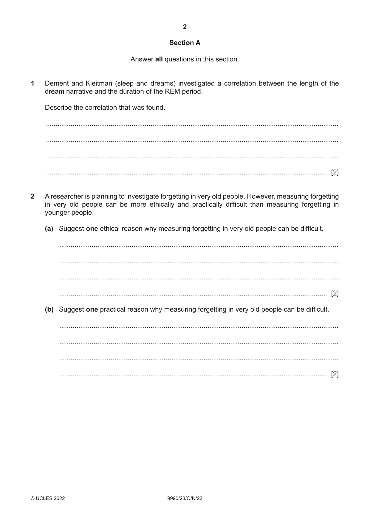 Cambridge A Level Psychology (from 2018) 9990 2022 Oct/Nov Paper 2 · Variant 3 question paper, page 2 of 12