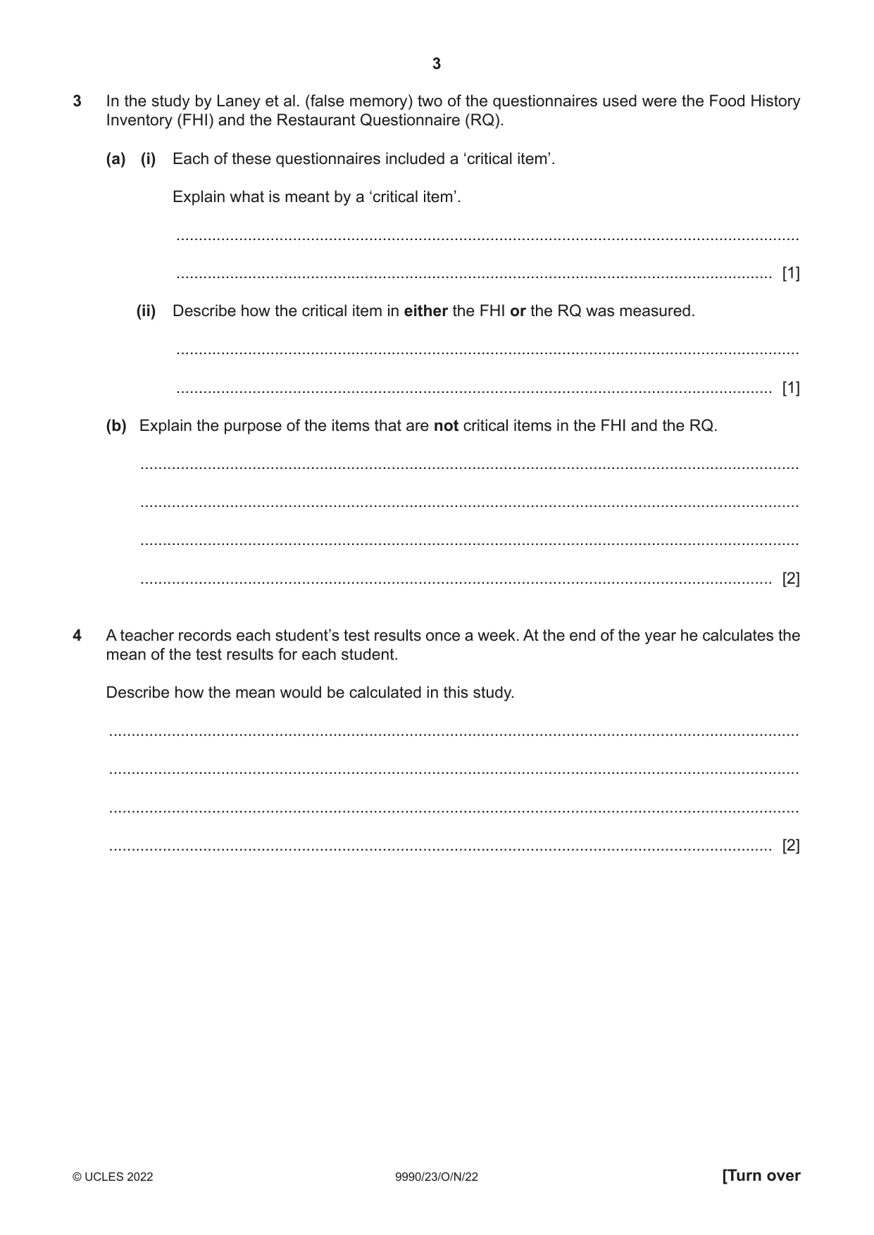 Cambridge A Level Psychology (from 2018) 9990 2022 Oct/Nov Paper 2 · Variant 3 question paper, page 3 of 12
