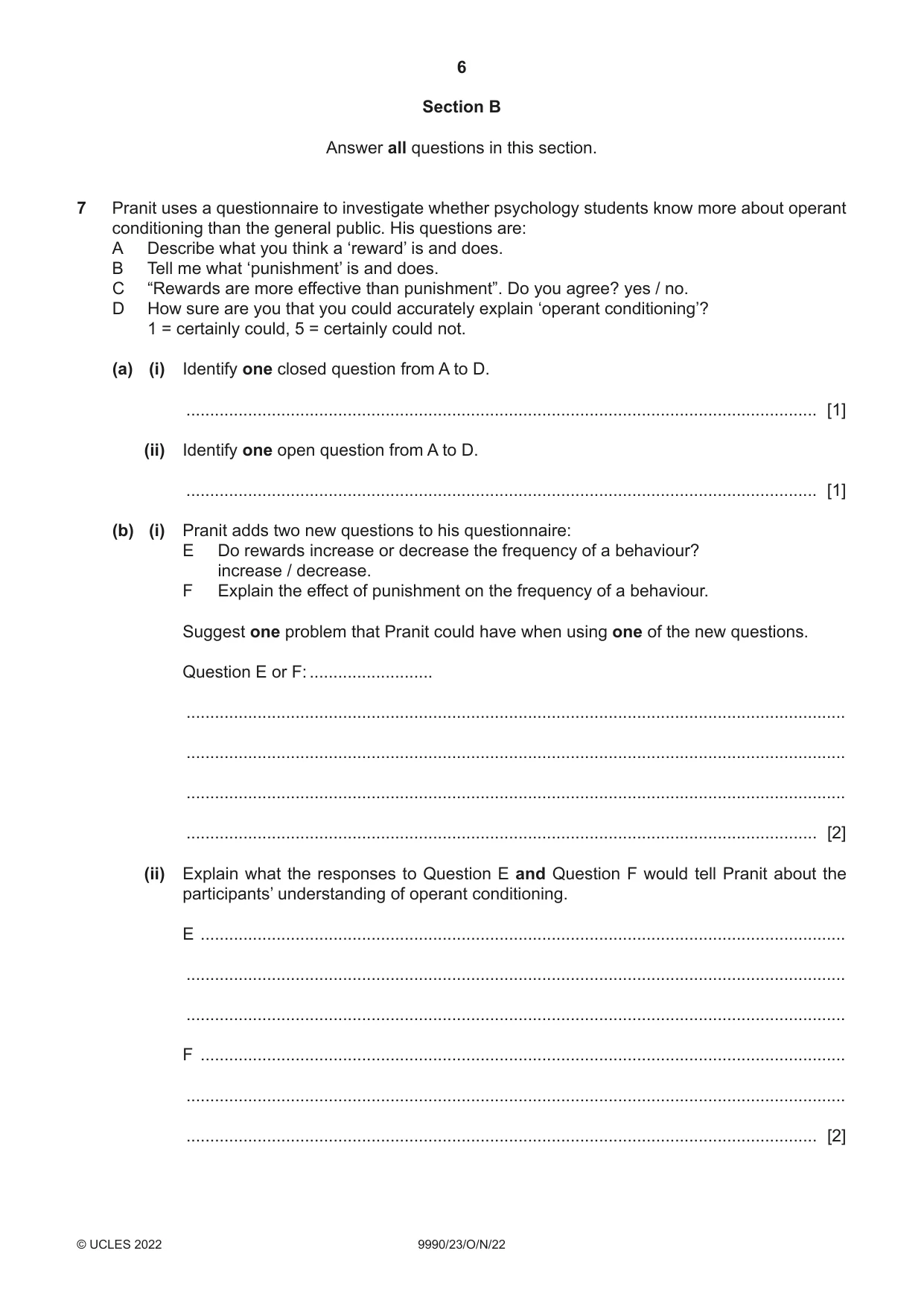 Cambridge A Level Psychology (from 2018) 9990 2022 Oct/Nov Paper 2 · Variant 3 question paper, page 6 of 12
