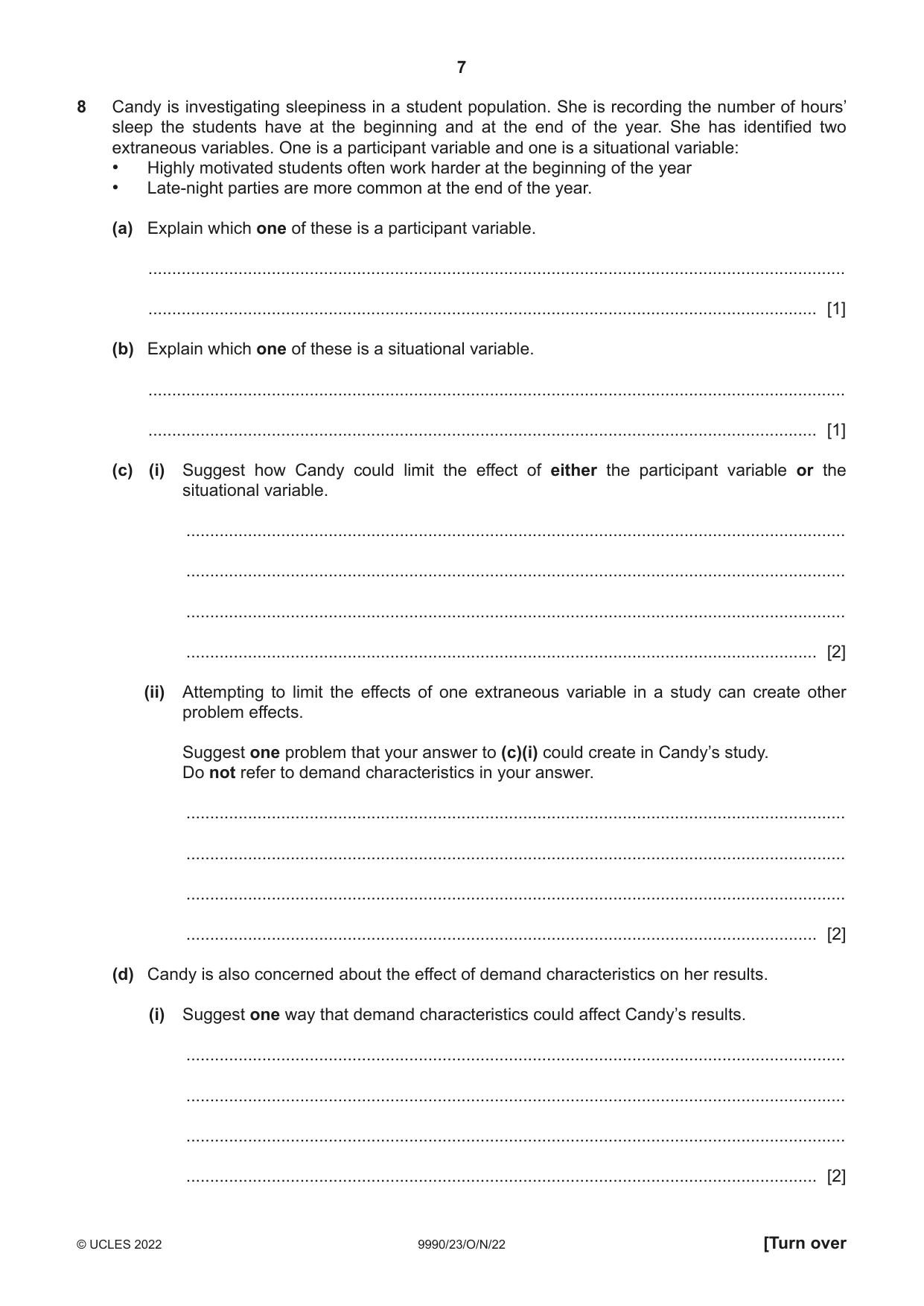 Cambridge A Level Psychology (from 2018) 9990 2022 Oct/Nov Paper 2 · Variant 3 question paper, page 7 of 12