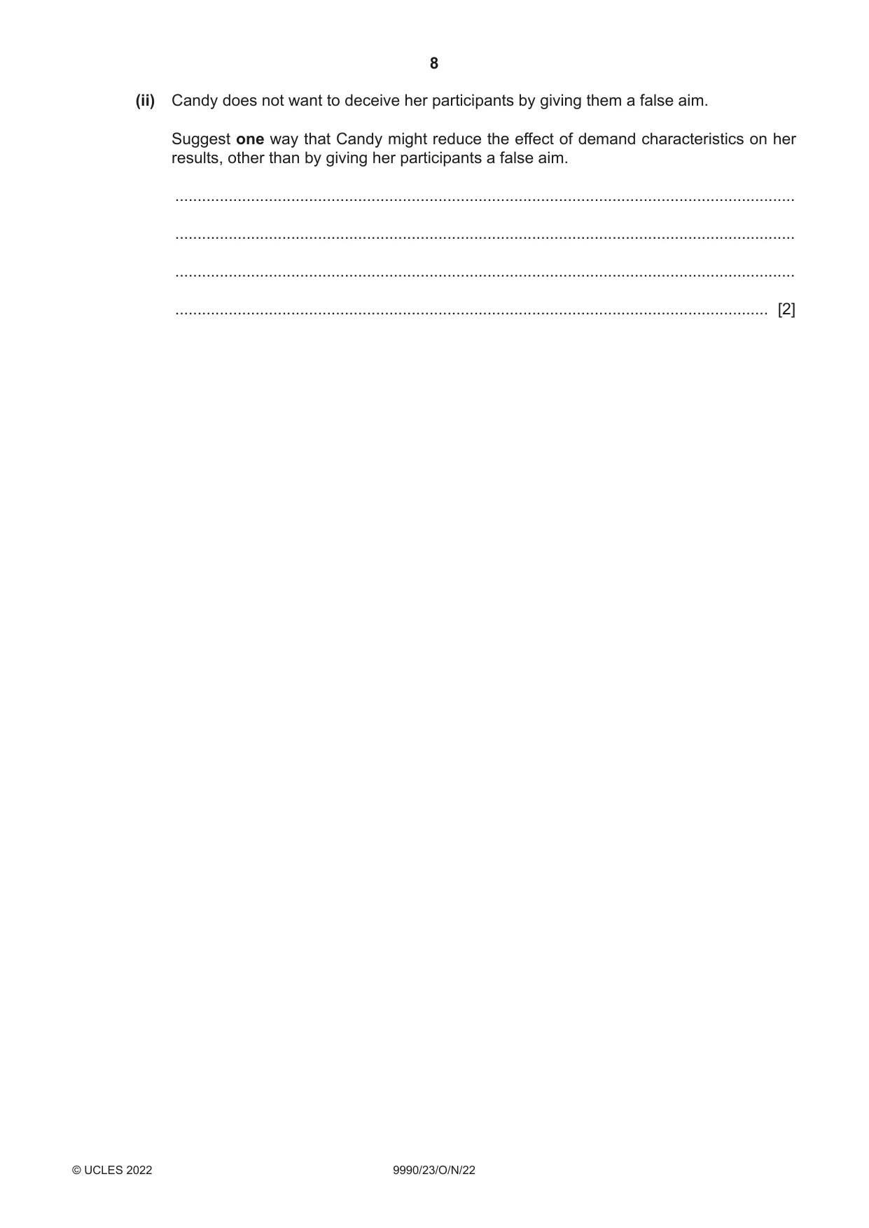 Cambridge A Level Psychology (from 2018) 9990 2022 Oct/Nov Paper 2 · Variant 3 question paper, page 8 of 12