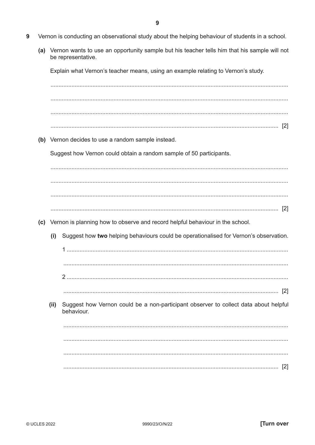 Cambridge A Level Psychology (from 2018) 9990 2022 Oct/Nov Paper 2 · Variant 3 question paper, page 9 of 12