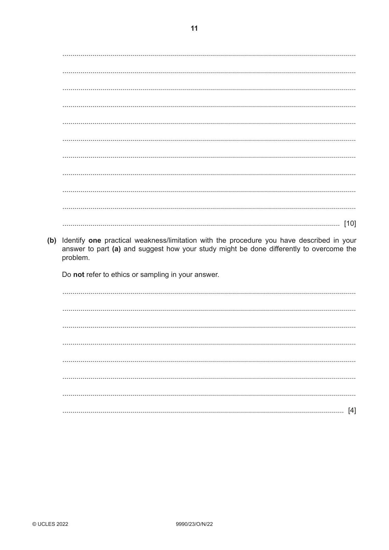 Cambridge A Level Psychology (from 2018) 9990 2022 Oct/Nov Paper 2 · Variant 3 question paper, page 11 of 12