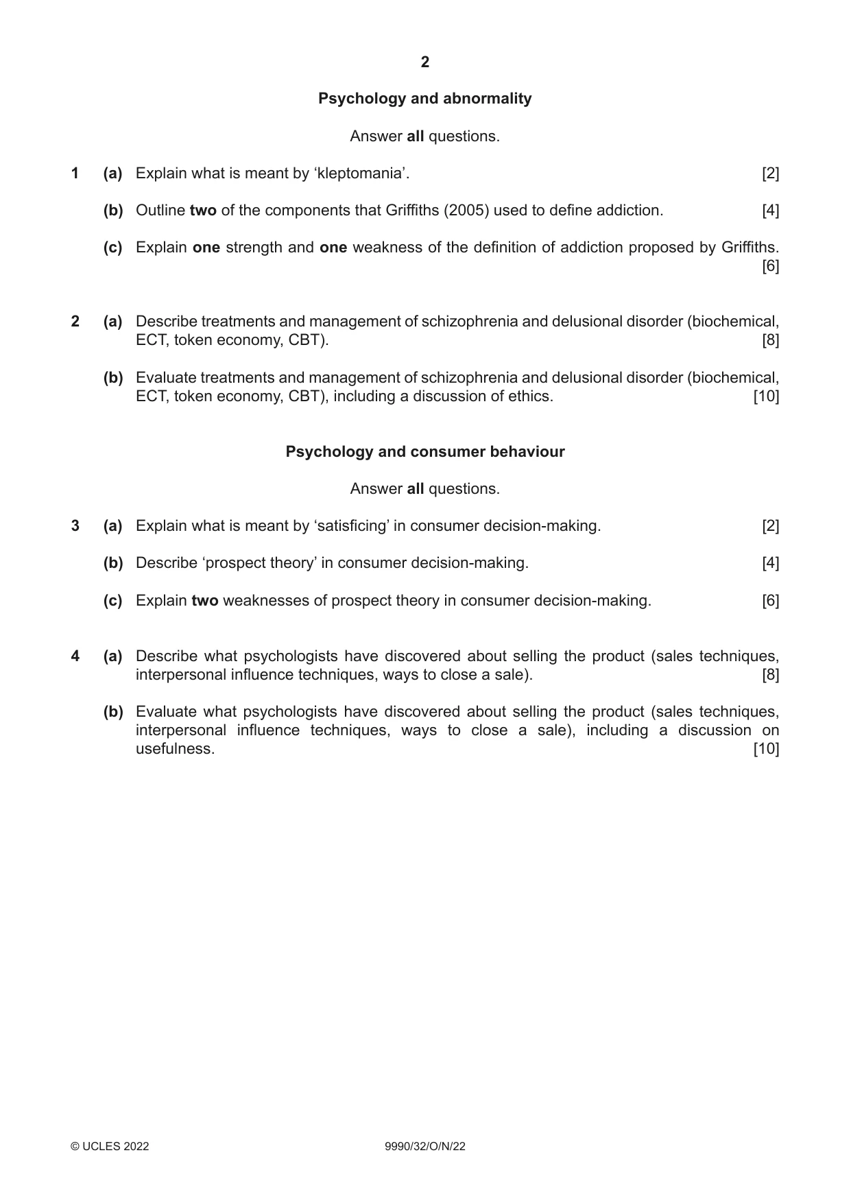 Cambridge A Level Psychology (from 2018) 9990 2022 Oct/Nov Paper 3 · Variant 2 question paper, page 2 of 4