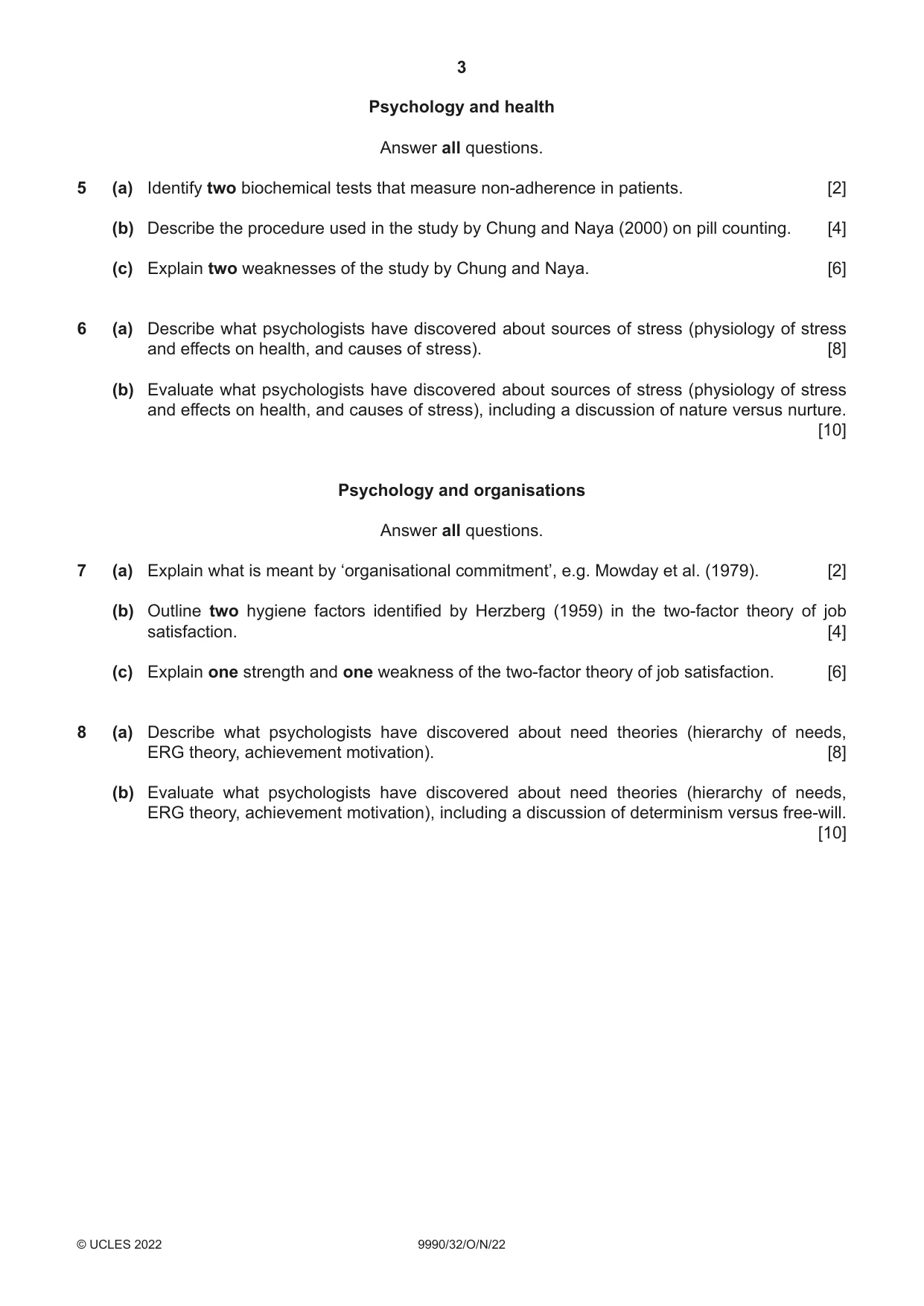 Cambridge A Level Psychology (from 2018) 9990 2022 Oct/Nov Paper 3 · Variant 2 question paper, page 3 of 4