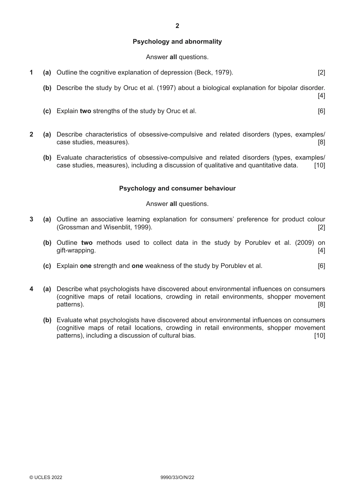 Cambridge A Level Psychology (from 2018) 9990 2022 Oct/Nov Paper 3 · Variant 3 question paper, page 2 of 4