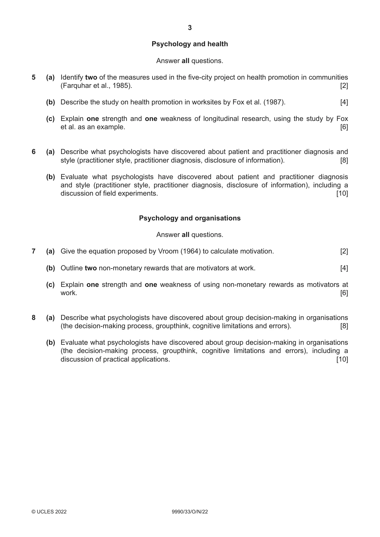 Cambridge A Level Psychology (from 2018) 9990 2022 Oct/Nov Paper 3 · Variant 3 question paper, page 3 of 4