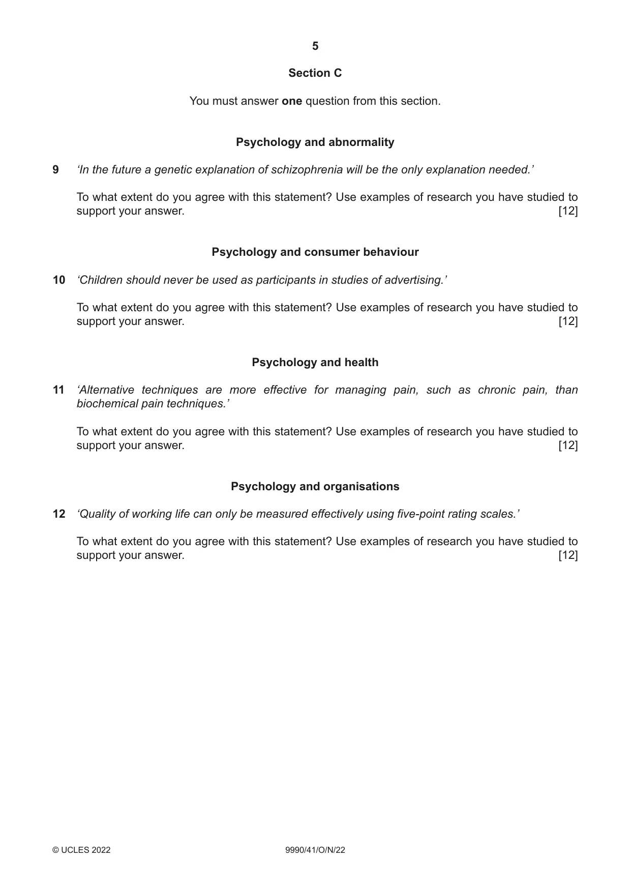Cambridge A Level Psychology (from 2018) 9990 2022 Oct/Nov Paper 4 · Variant 1 question paper, page 5 of 8