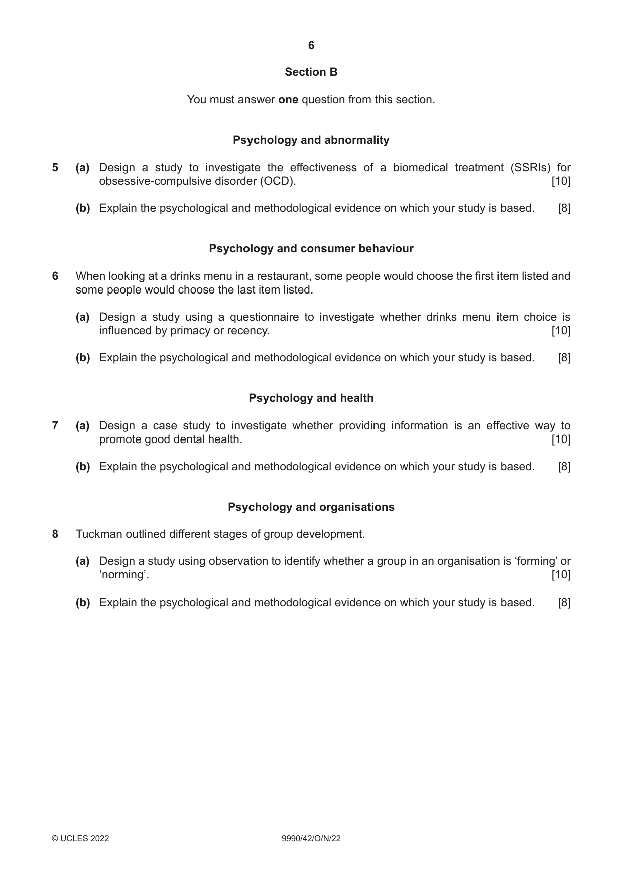 Cambridge A Level Psychology (from 2018) 9990 2022 Oct/Nov Paper 4 · Variant 2 question paper, page 6 of 8