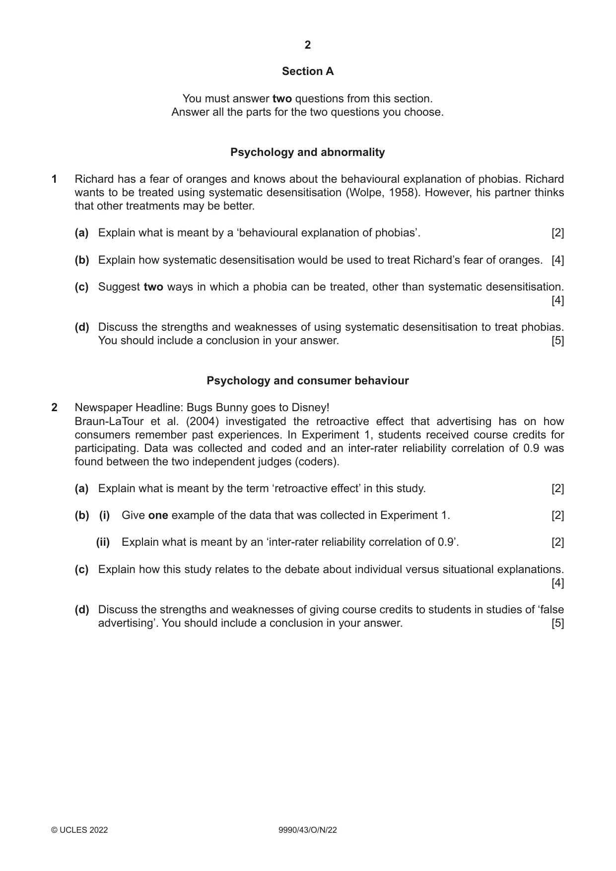 Cambridge A Level Psychology (from 2018) 9990 2022 Oct/Nov Paper 4 · Variant 3 question paper, page 2 of 8