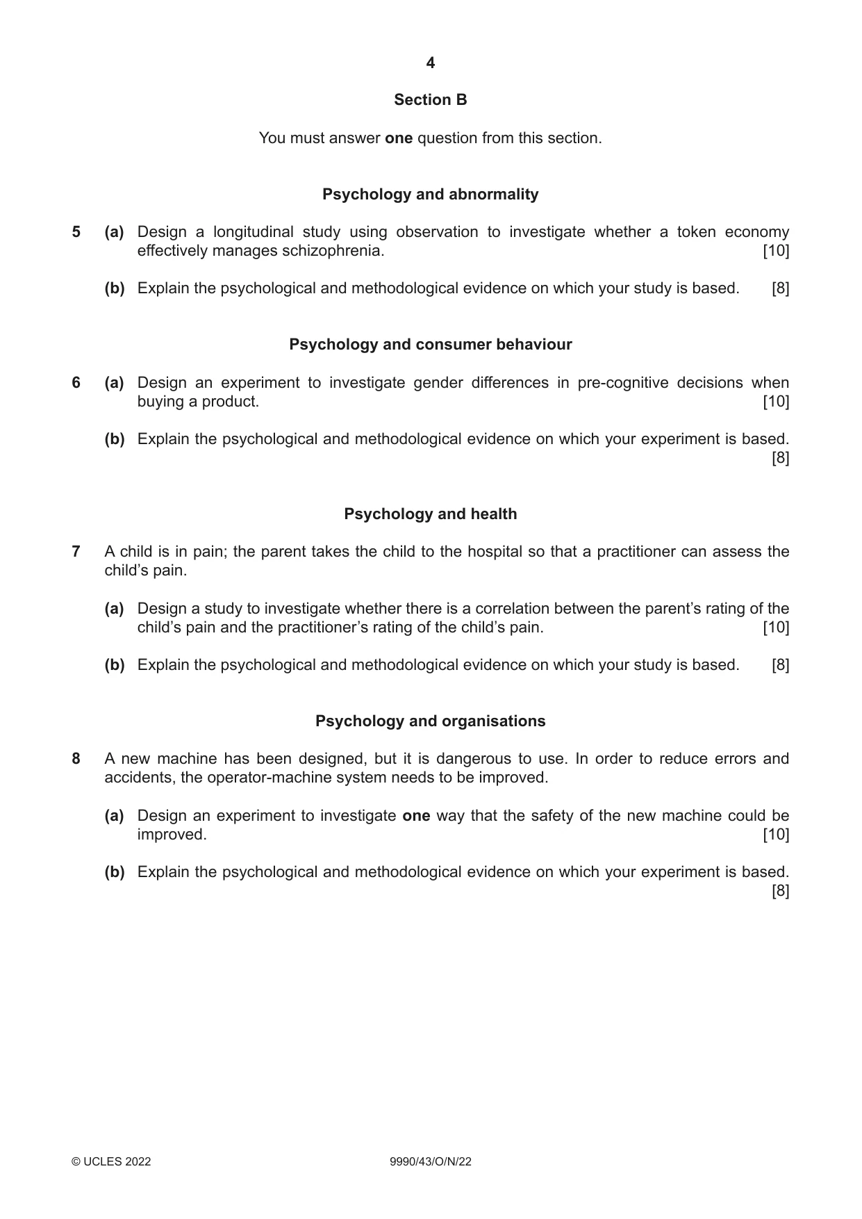 Cambridge A Level Psychology (from 2018) 9990 2022 Oct/Nov Paper 4 · Variant 3 question paper, page 4 of 8