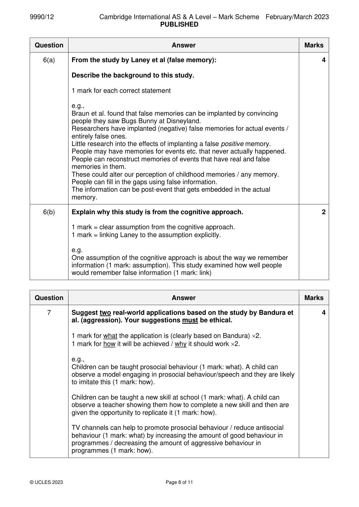 Mark scheme, page 8 of 11