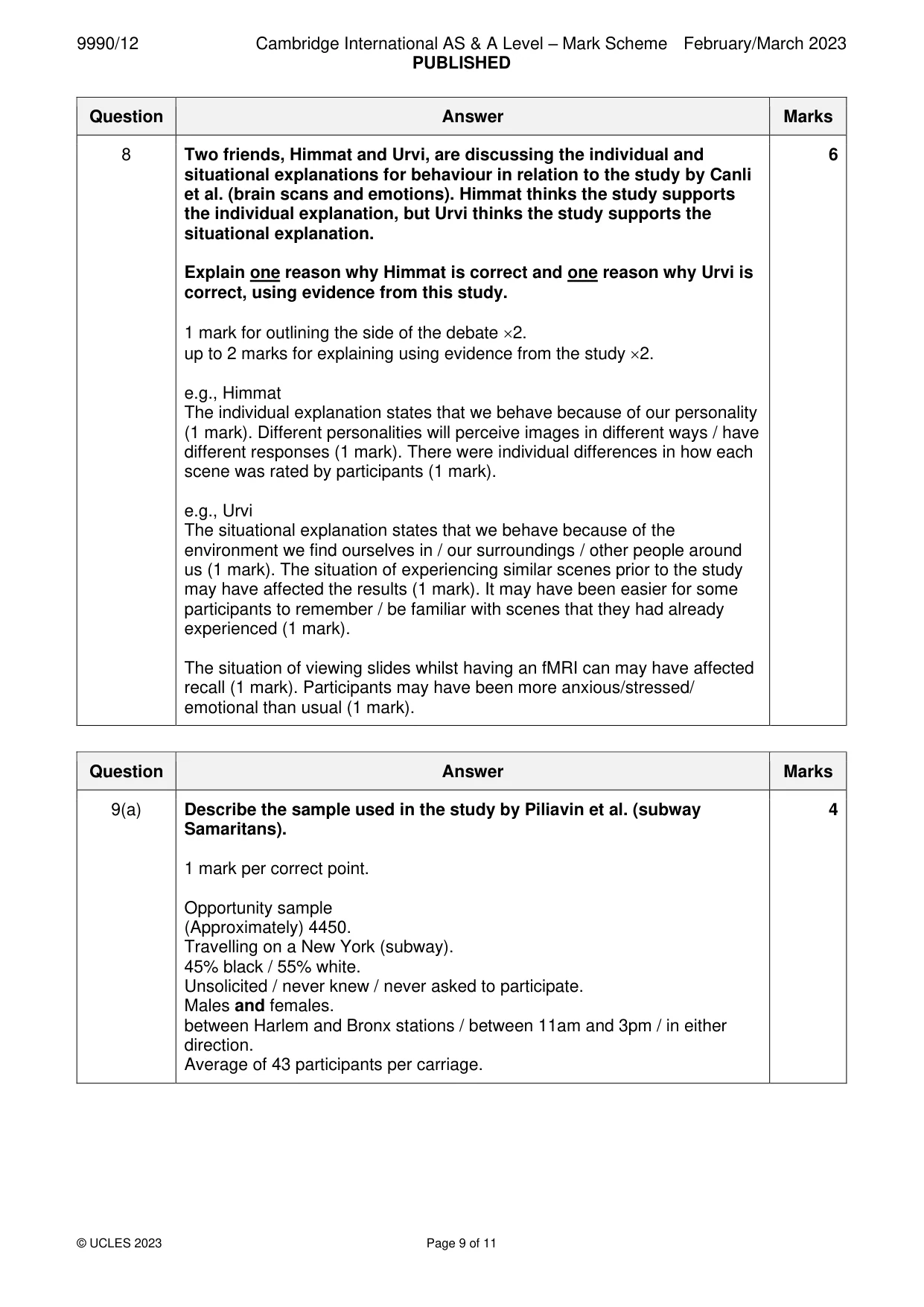 Mark scheme, page 9 of 11