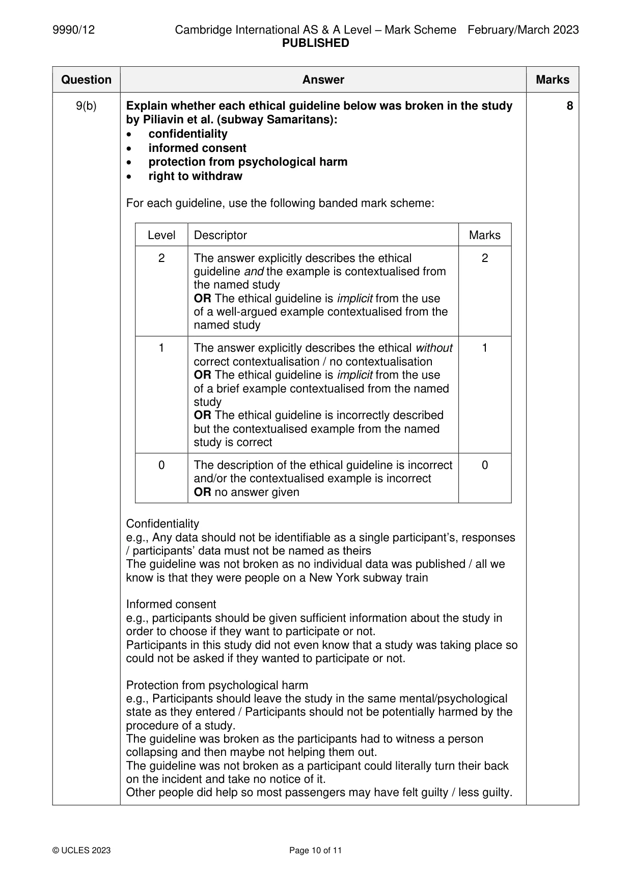 Mark scheme, page 10 of 11
