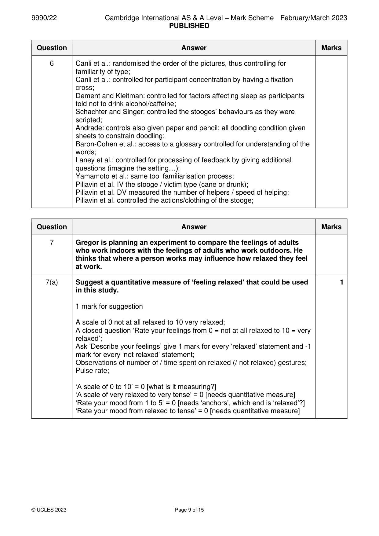 Mark scheme, page 9 of 15
