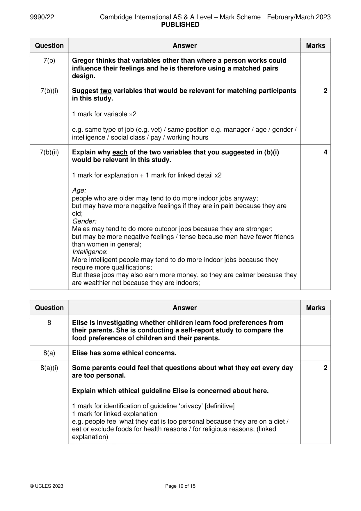 Mark scheme, page 10 of 15
