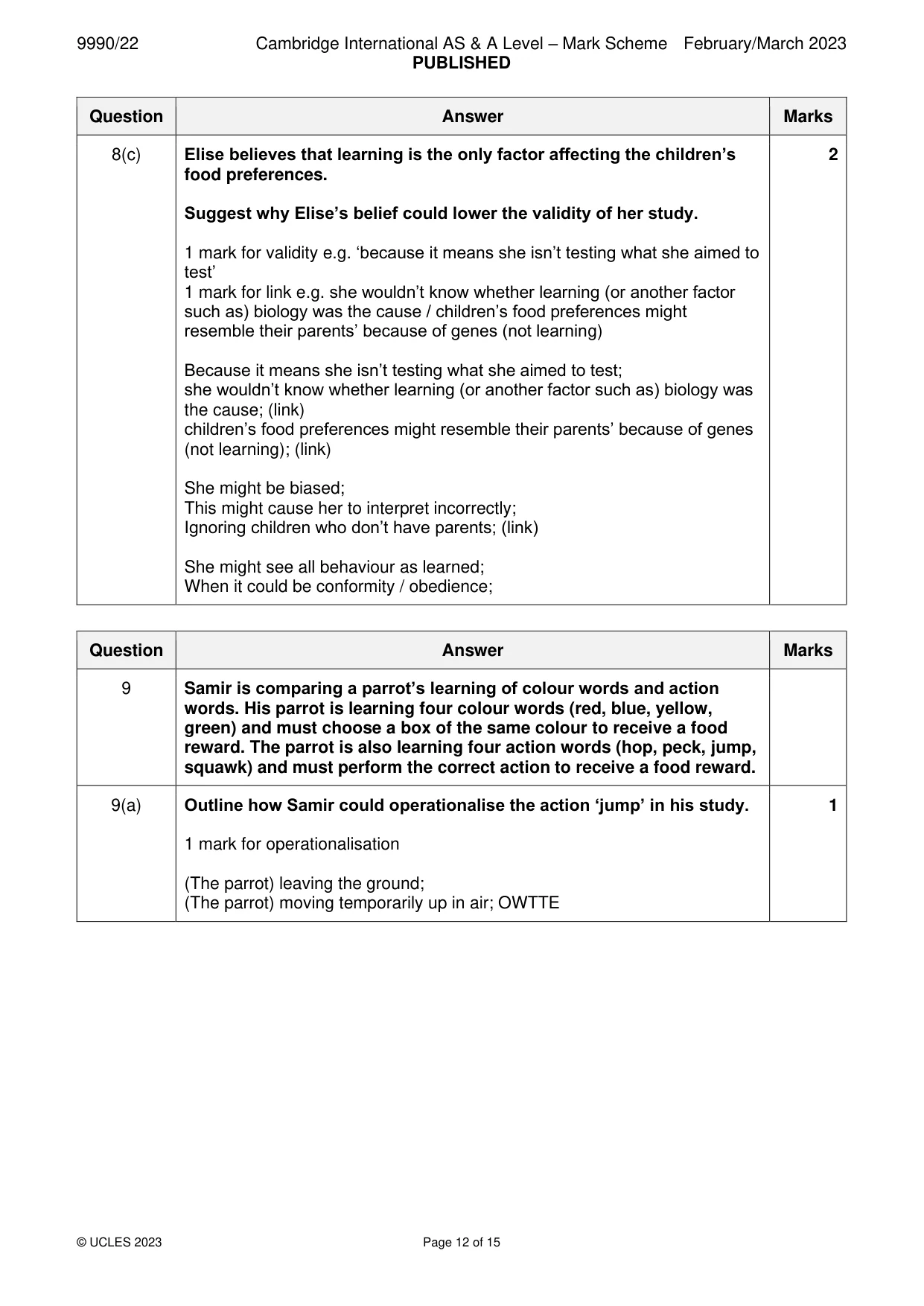 Mark scheme, page 12 of 15
