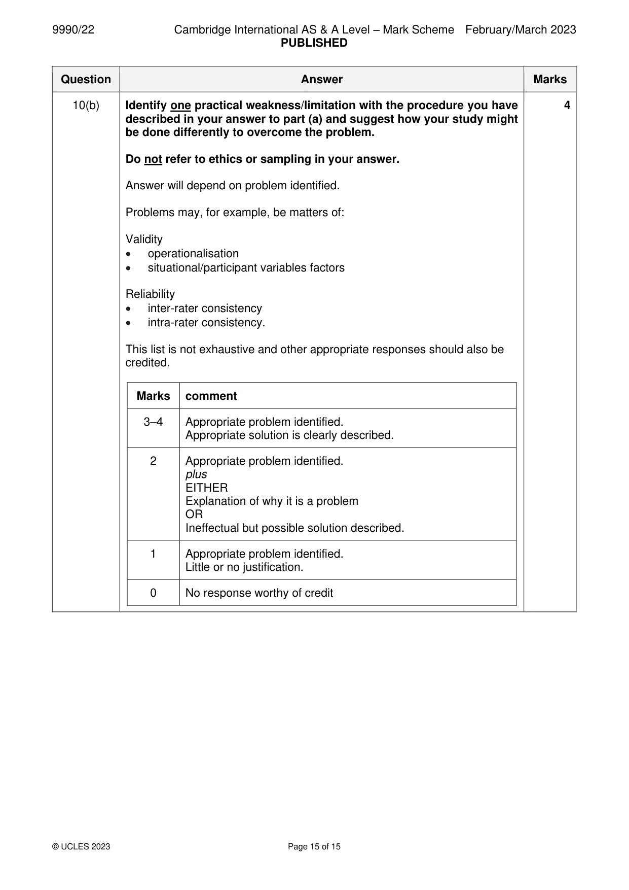 Mark scheme, page 15 of 15