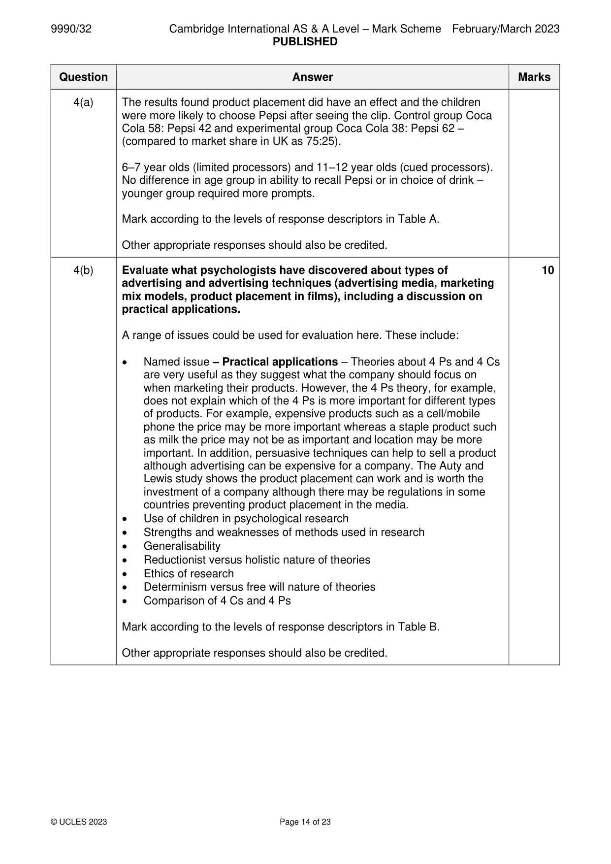 Mark scheme, page 14 of 23