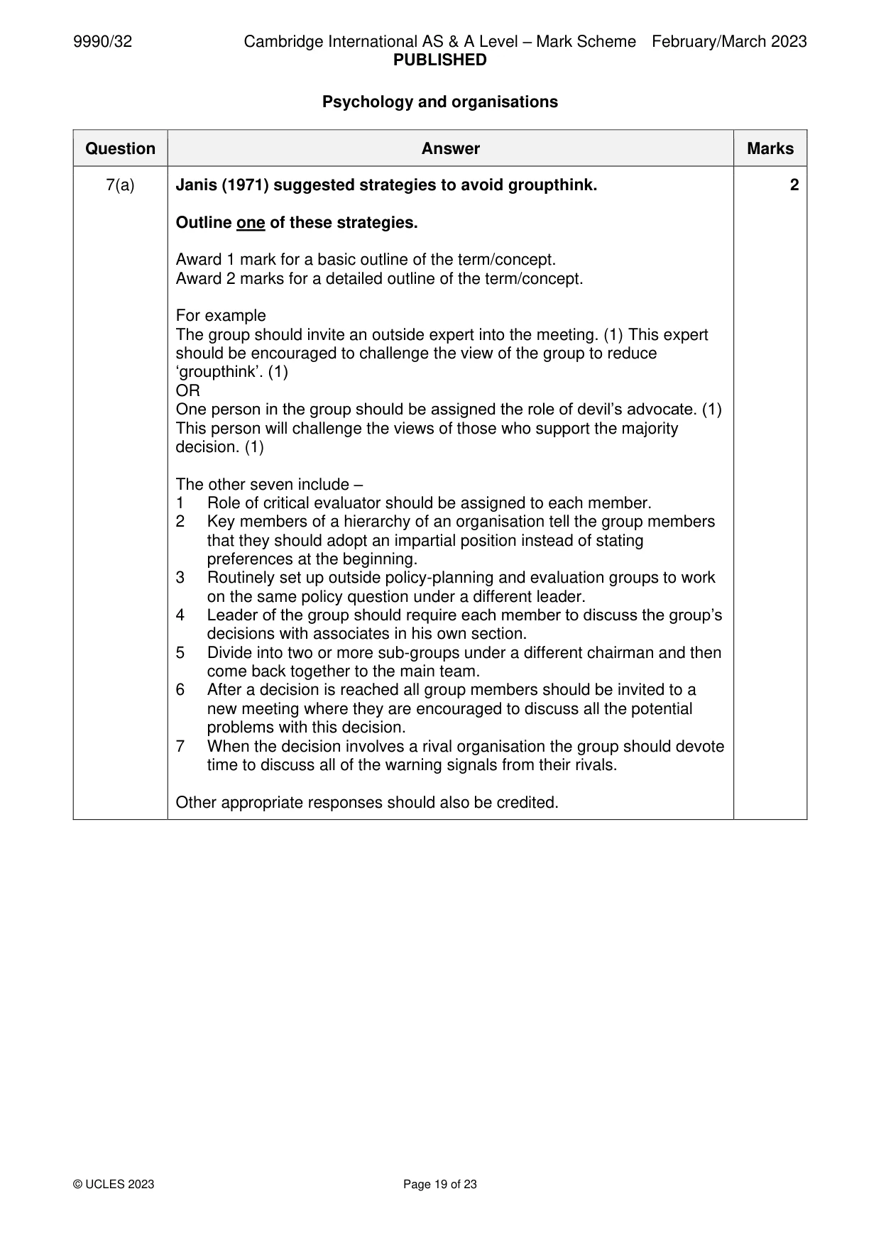 Mark scheme, page 19 of 23