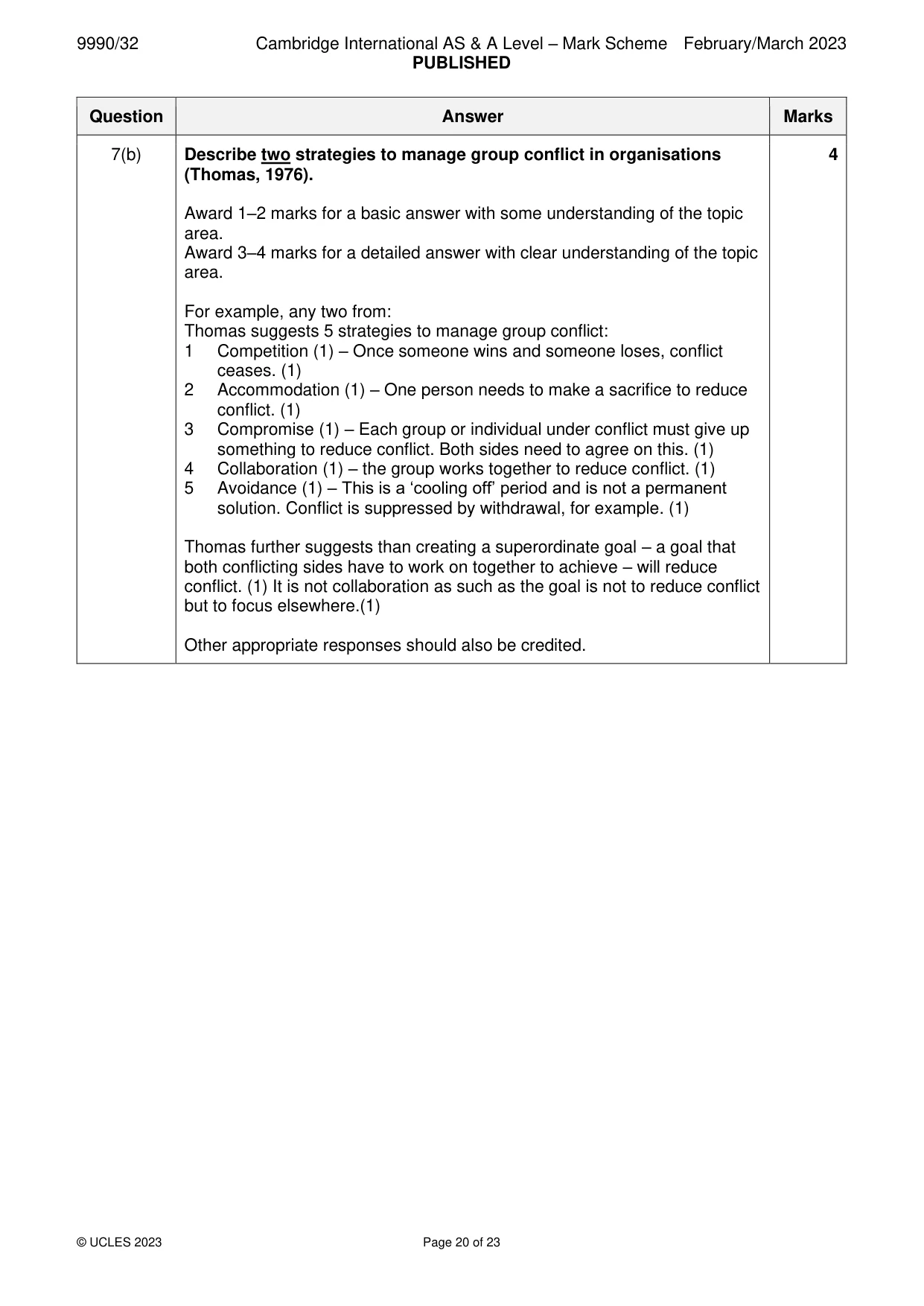 Mark scheme, page 20 of 23