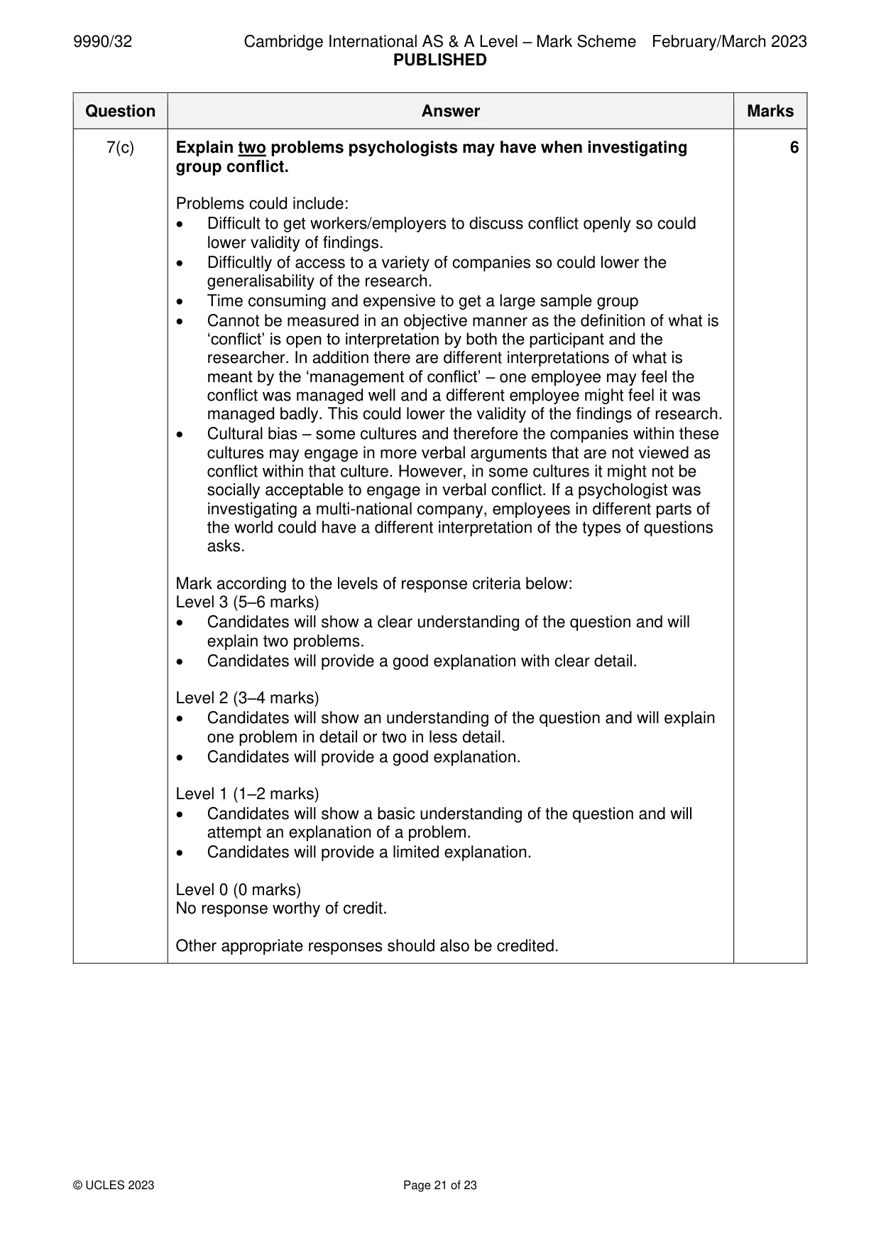 Mark scheme, page 21 of 23