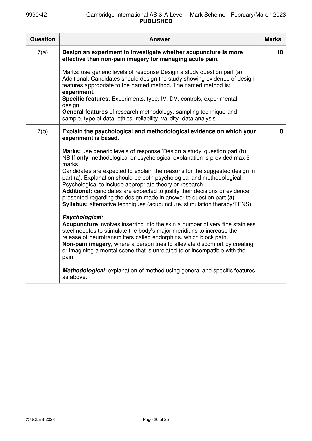 Mark scheme, page 20 of 25