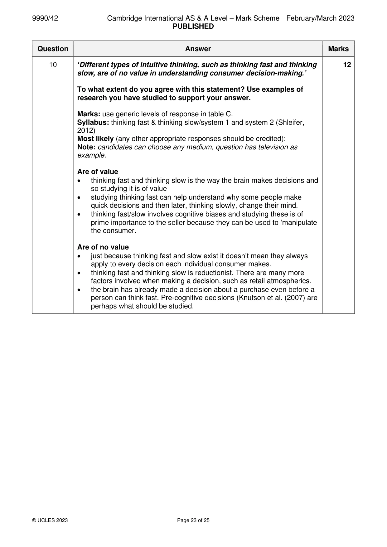 Mark scheme, page 23 of 25