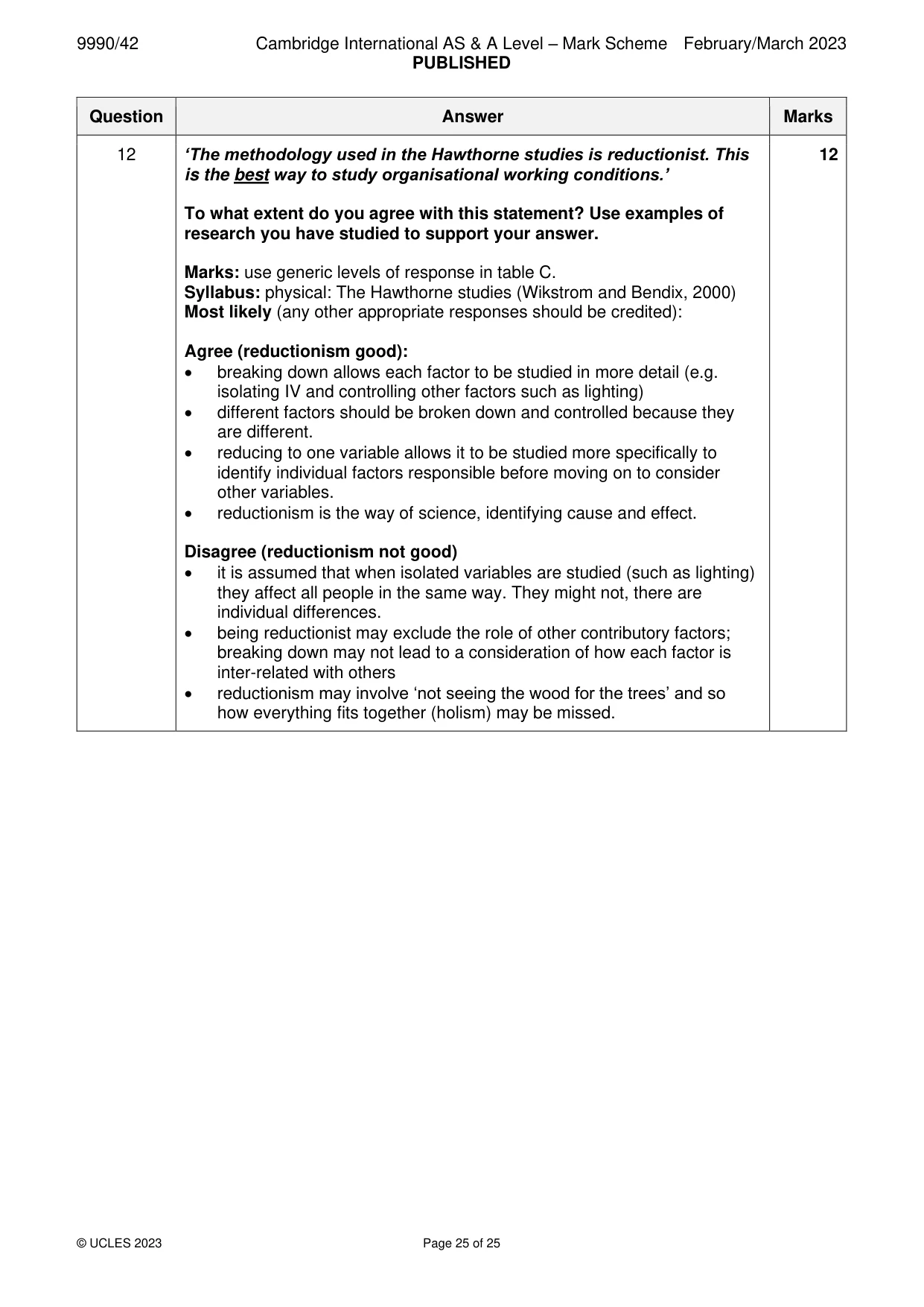 Mark scheme, page 25 of 25