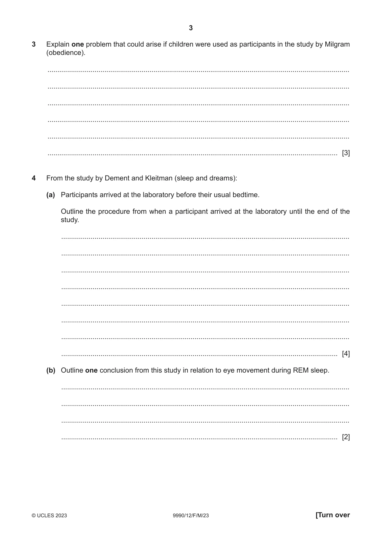 Cambridge A Level Psychology (from 2018) 9990 2023 Feb/March Paper 1 · Variant 2 question paper, page 3 of 12