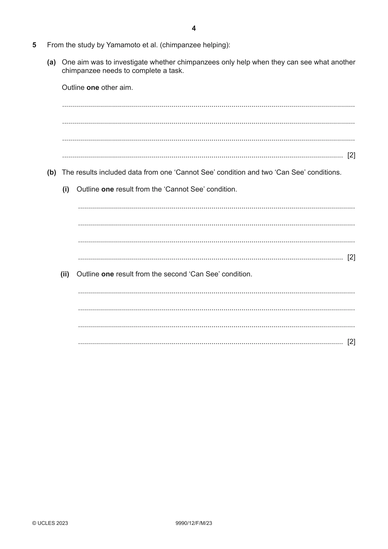 Cambridge A Level Psychology (from 2018) 9990 2023 Feb/March Paper 1 · Variant 2 question paper, page 4 of 12