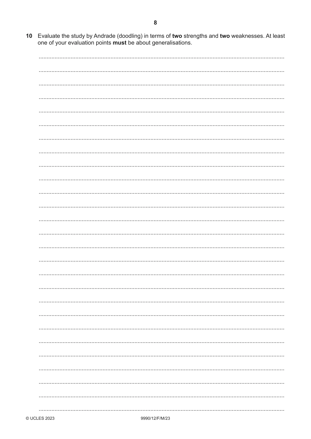 Cambridge A Level Psychology (from 2018) 9990 2023 Feb/March Paper 1 · Variant 2 question paper, page 8 of 12